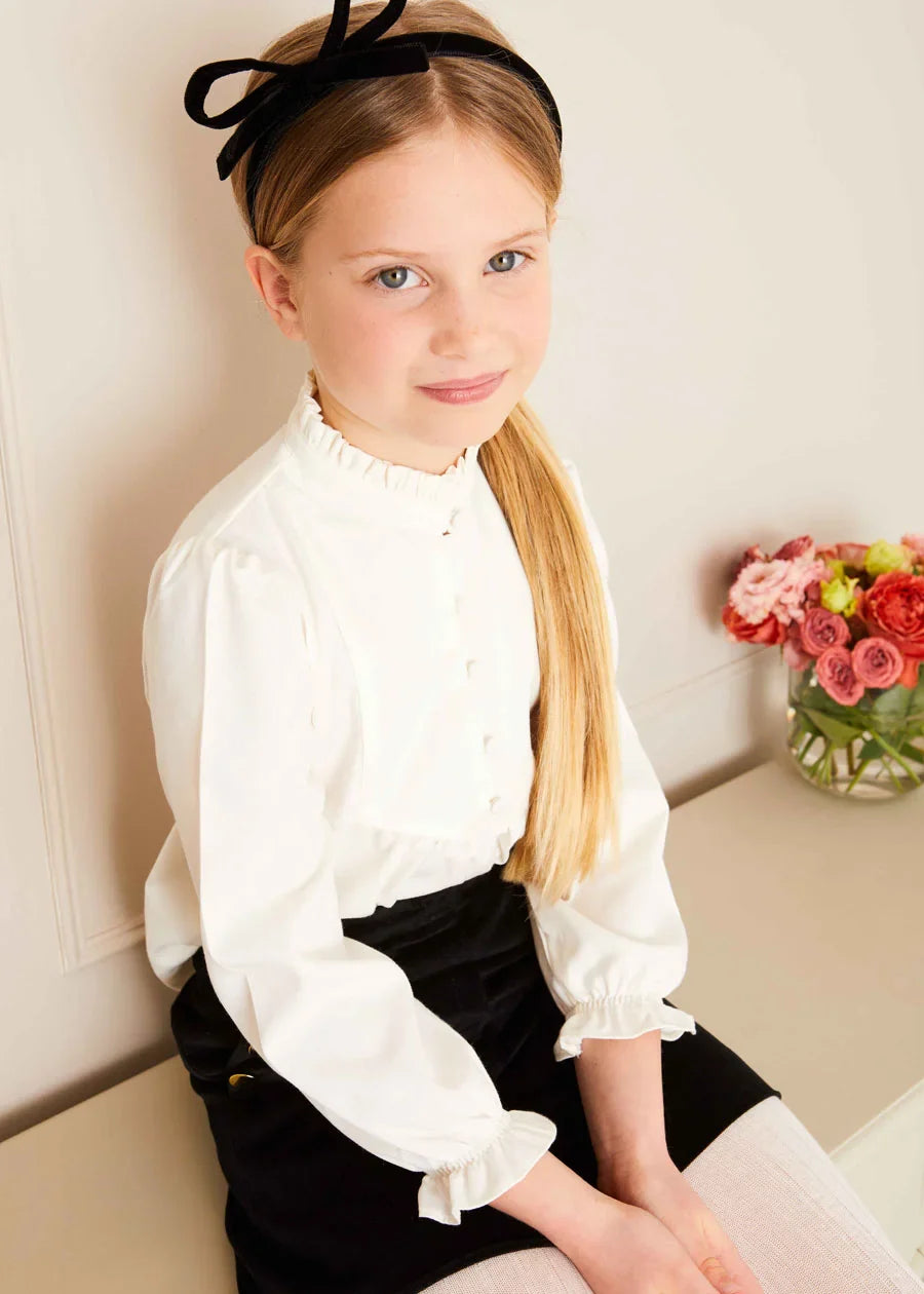 White Mao Collar Romantic Blouse for Girls (18 Months to 10 Years) - Perfect for Birthday Parties, School Events & Family Photos