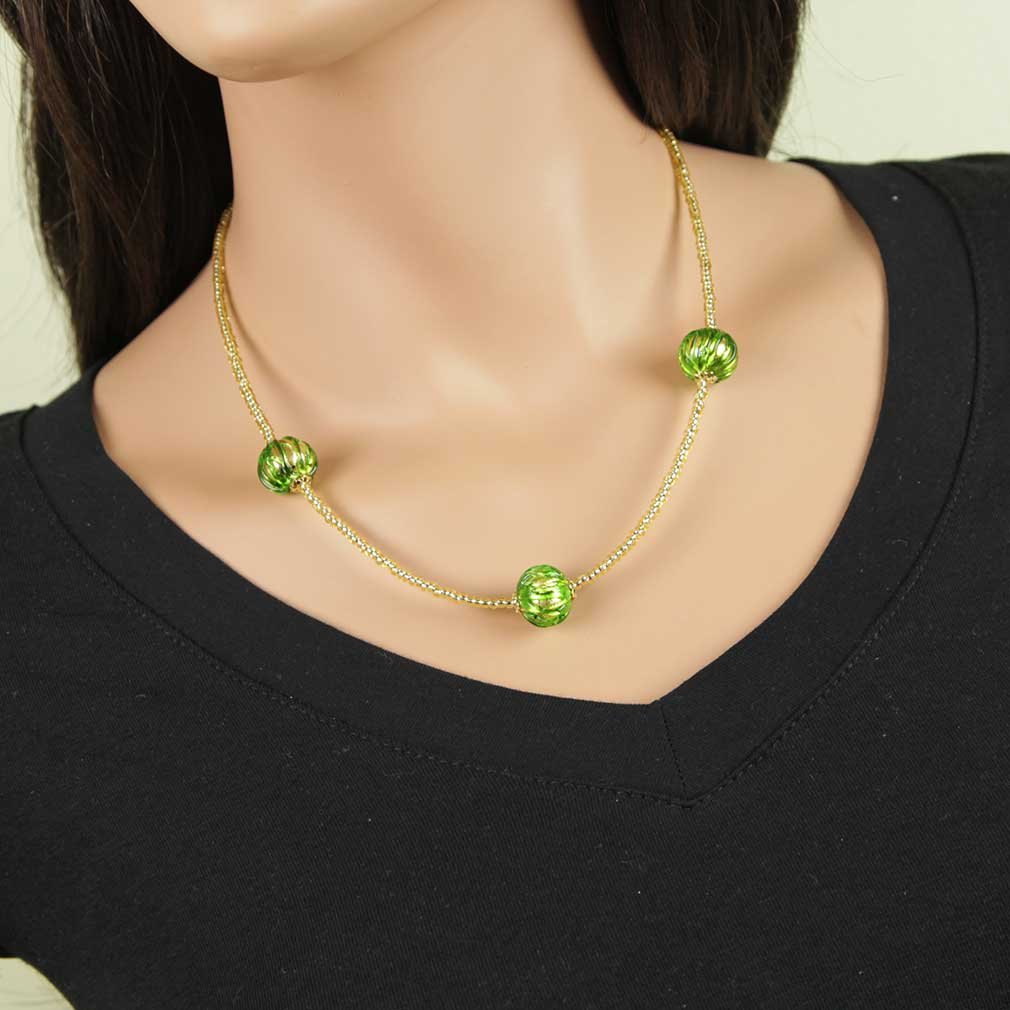 Venetian Murano Glass Royal Green Ball Necklace - Handmade Italian Jewelry for Women, Gift for Her, Elegant Statement Piece for Parties & Special Occasions