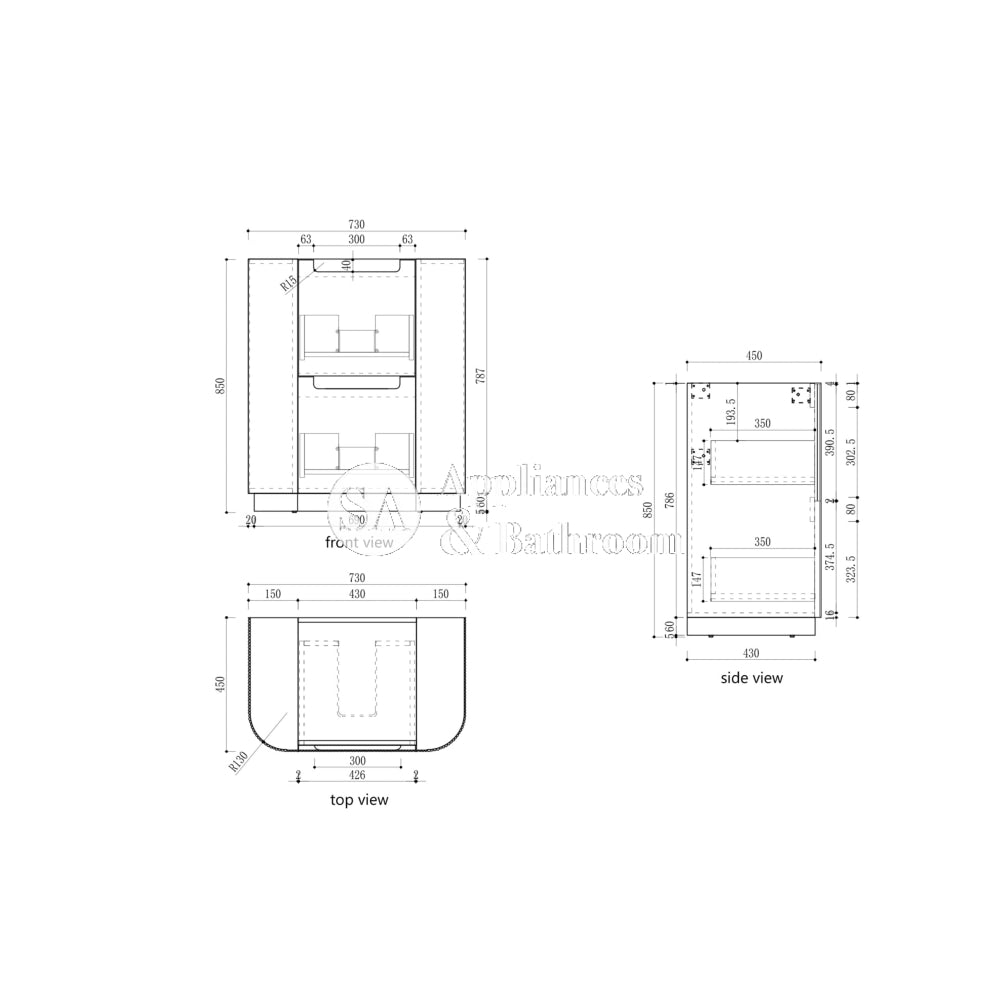 Aulic 750mm Curved Floor Standing Bathroom Vanity with Solid Surface Top & Cato Top - Modern Design for Small Bathrooms, CA57 750 ST66FT | Perfect for Powder Rooms, Master Baths & Guest Baths