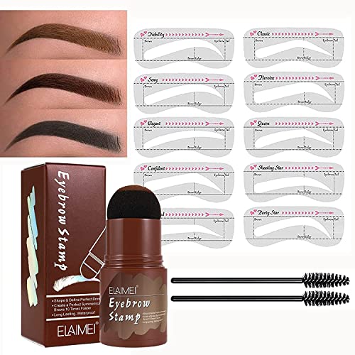 Waterproof Eyebrow Powder Stamp Kit - Medium Brown | 10 Reusable Eyebrow Stencils | Perfect for Quick & Natural Eyebrow Makeup | Great for Daily Use, Special Occasions & Travel
