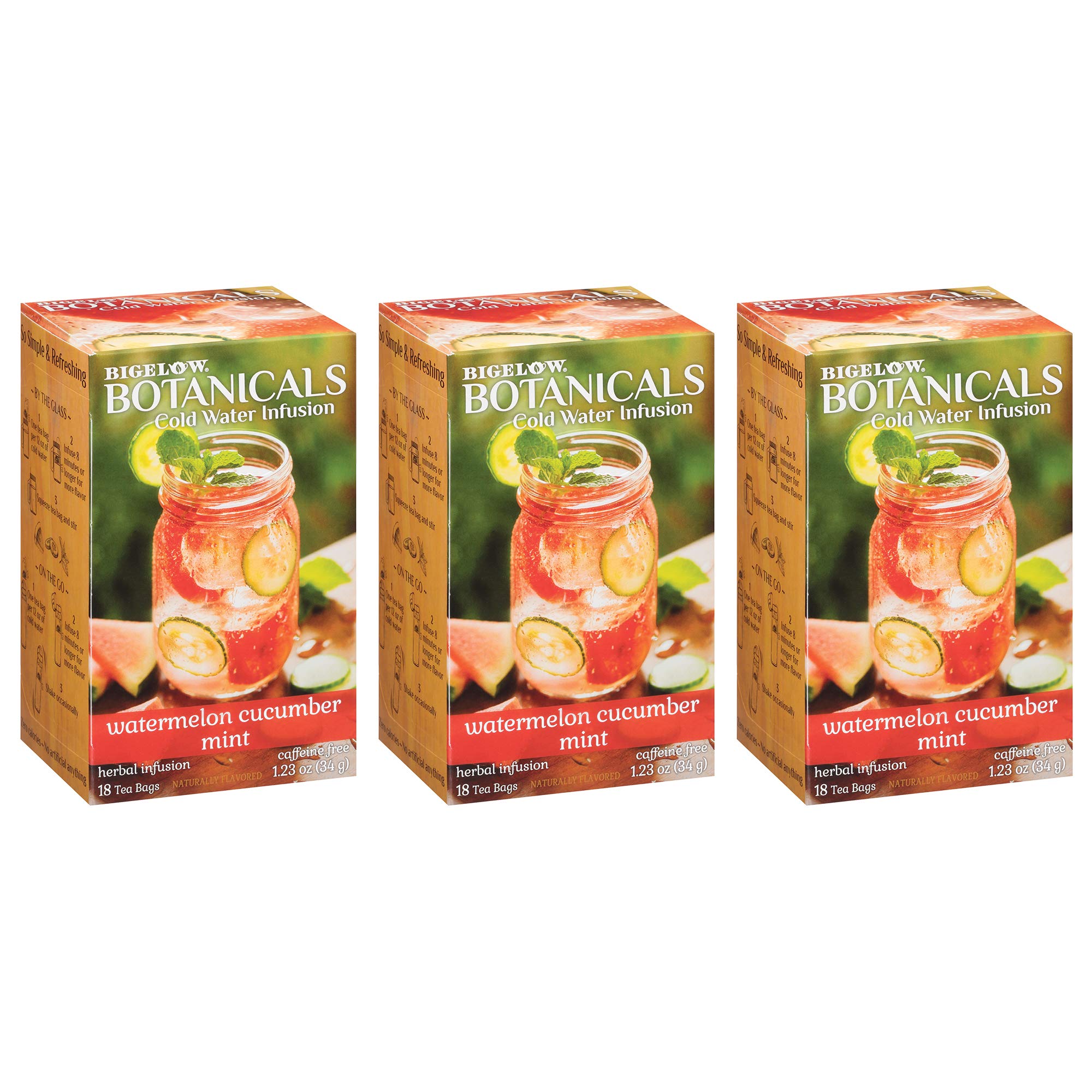Bigelow Botanicals Cold Water Infusion Watermelon Cucumber Mint Herbal Tea Bags - Caffeine Free, 54 Count (3 Pack of 18) | Refreshing Iced Tea for Summer, Detox & Relaxation