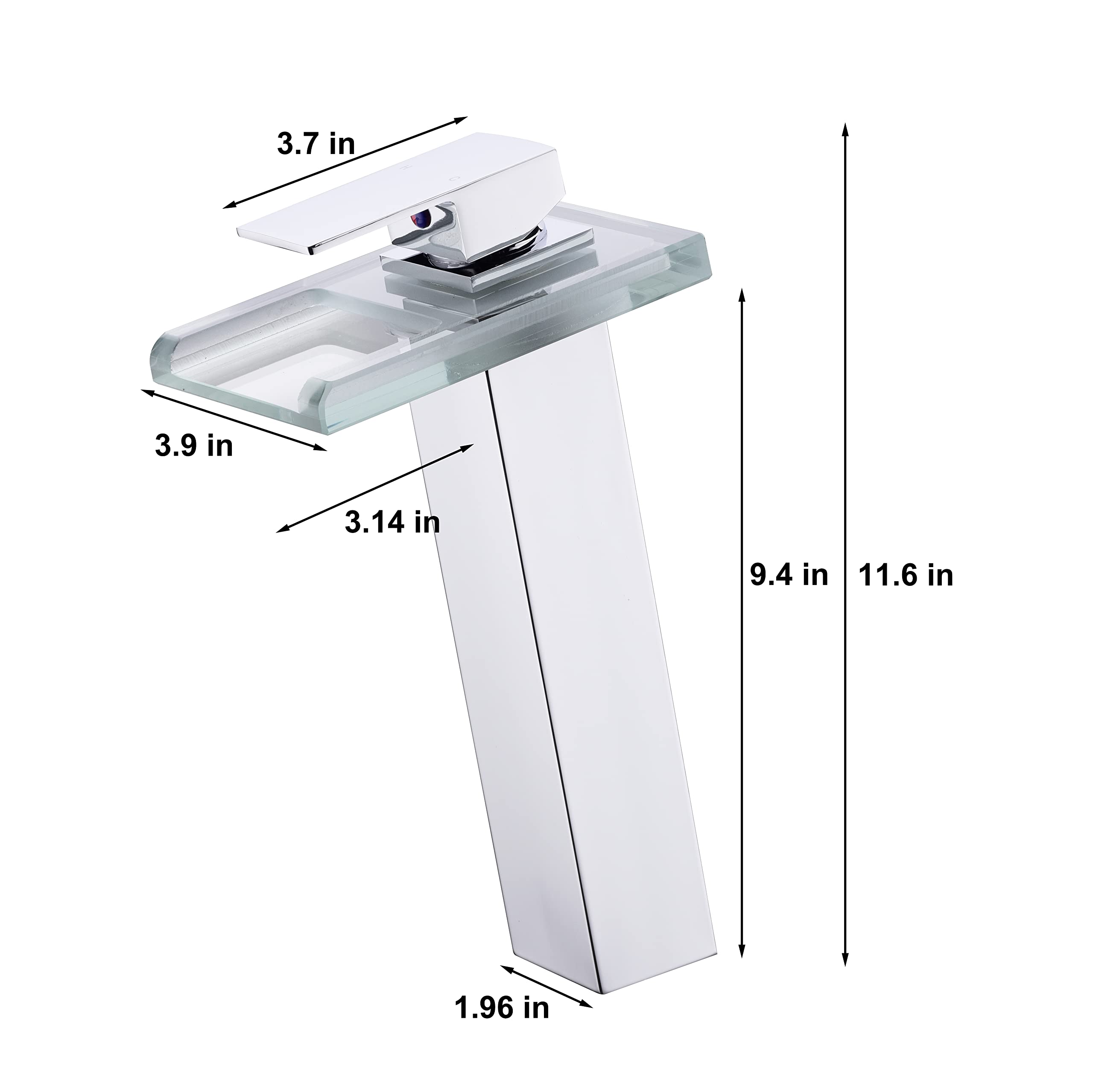 Tall LED Waterfall Bathroom Sink Faucet - Single Handle Brass Vessel Faucet with Open Glass Spout (1 Hole & 2 Supply Lines) - Perfect for Modern Vanities, Luxury Bathrooms & Spa Retreats