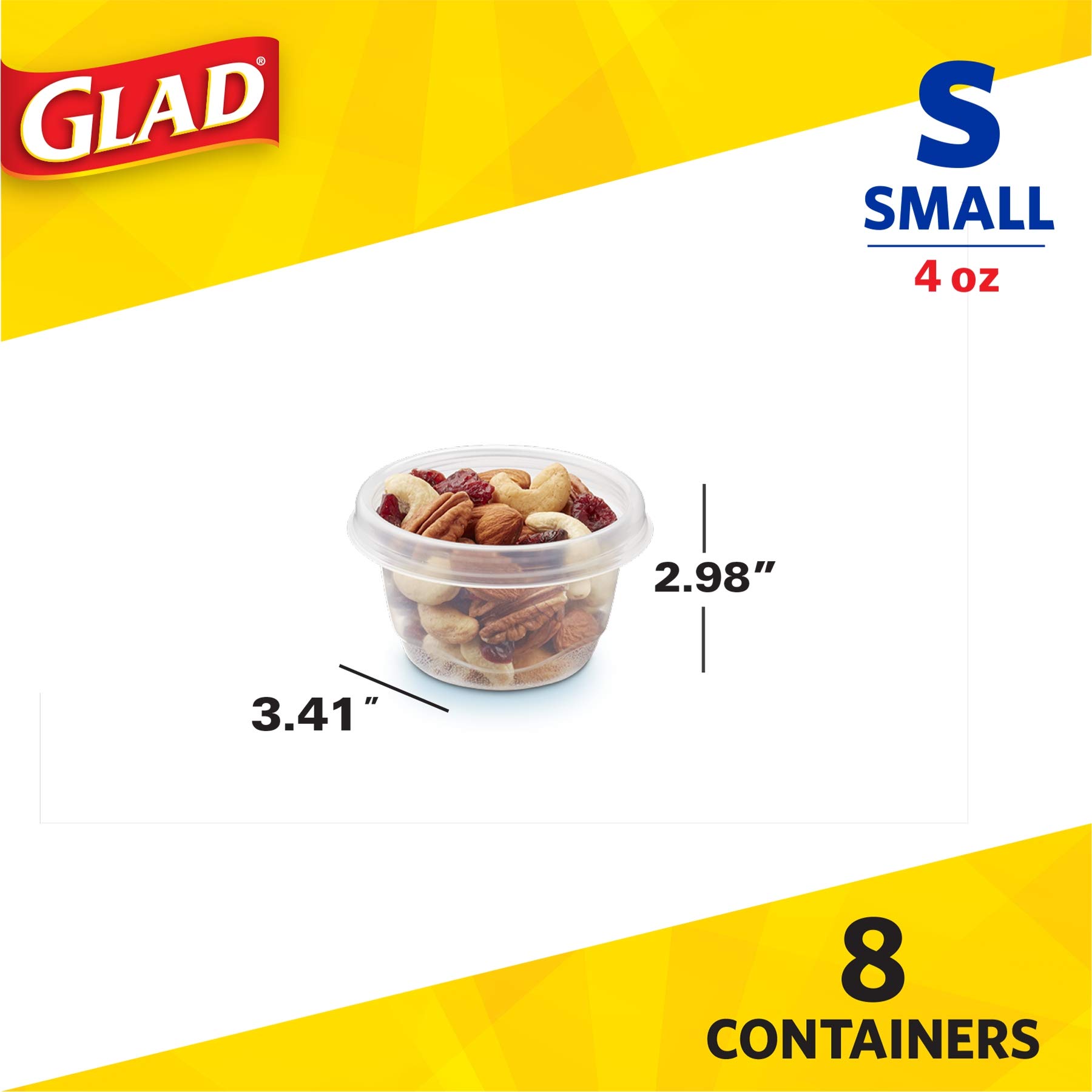 GladWare Mini Round Food Storage Containers with Lids - 8-Pack BPA-Free Plastic Meal Prep Containers for Lunch, Snacks & Leftovers | Microwave & Dishwasher Safe | Ideal for Home, Office & School Use
