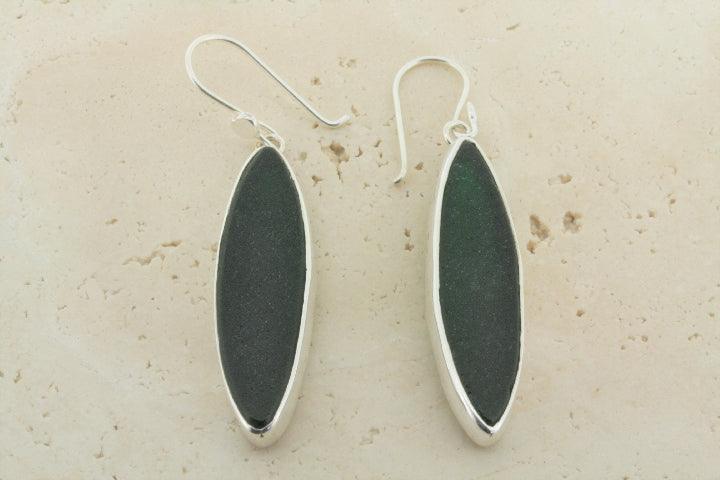 Dark Green Spear Seaglass Earrings - Handmade Beach Glass Jewelry for Women - Perfect for Boho Style, Beach Wedding & Summer Vacation Accessories