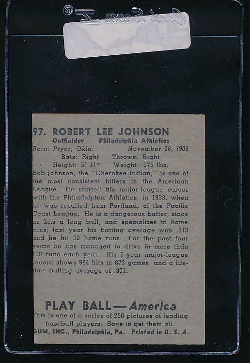 1939 Play Ball #97 Bob Johnson Baseball Card - PSA Graded, Authentic Vintage Collectible for Sports Memorabilia & Investment - Perfect for Display, Trading, and Baseball History Enthusiasts