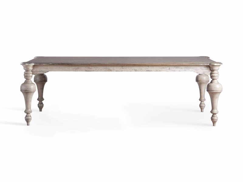 Hand Carved Solid Wood Rectangle Dining Table - Indian Style White Farmhouse Dining Table for Kitchen, Dining Room & Home Decor
