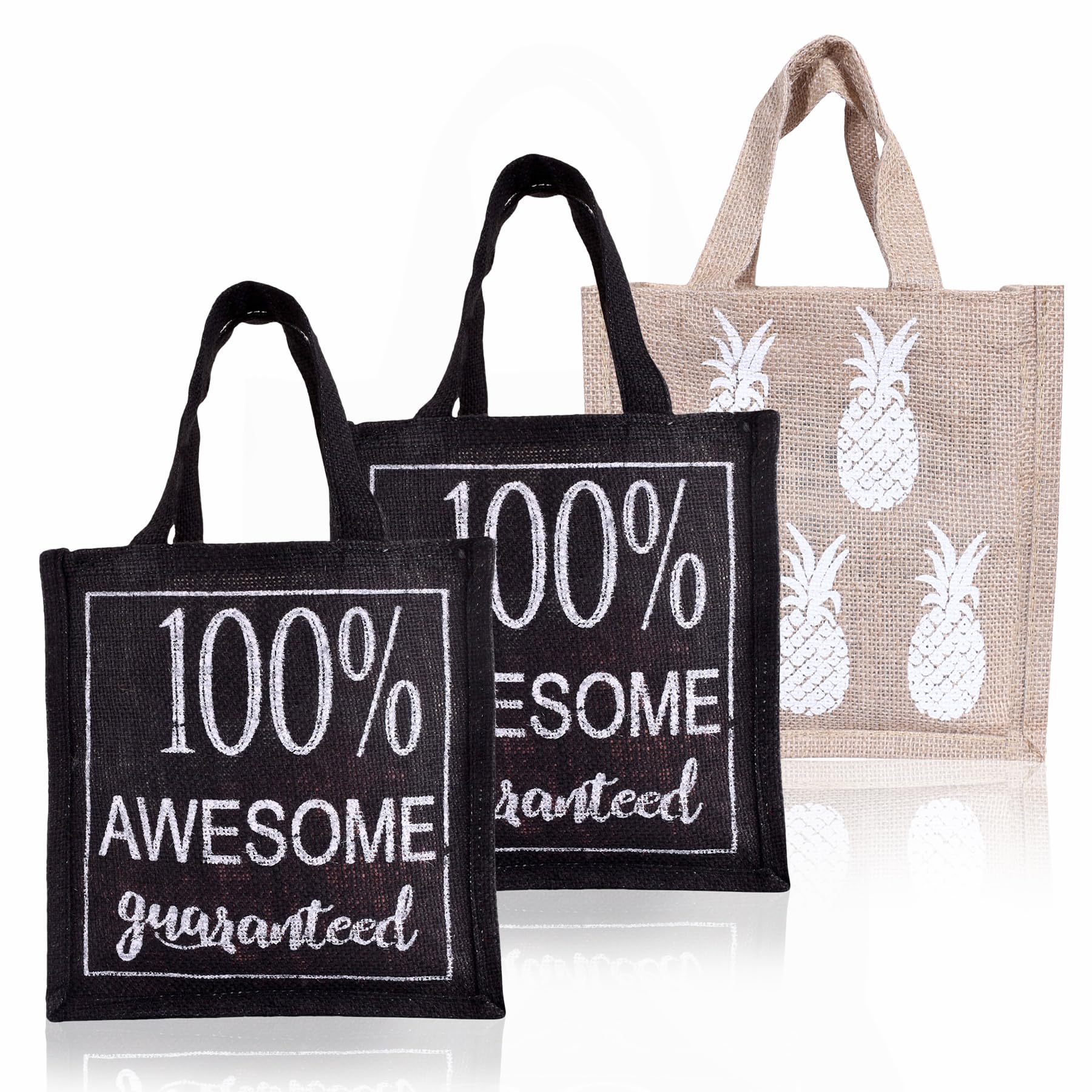Kuber Industries Reusable Jute Lunch Bag with Handle - Eco-Friendly Office Lunch Tote for Women & Men - Small Size Pack of 3 (Brown/Beige/Black) - Perfect for Work, School, Picnics & Daily Commute