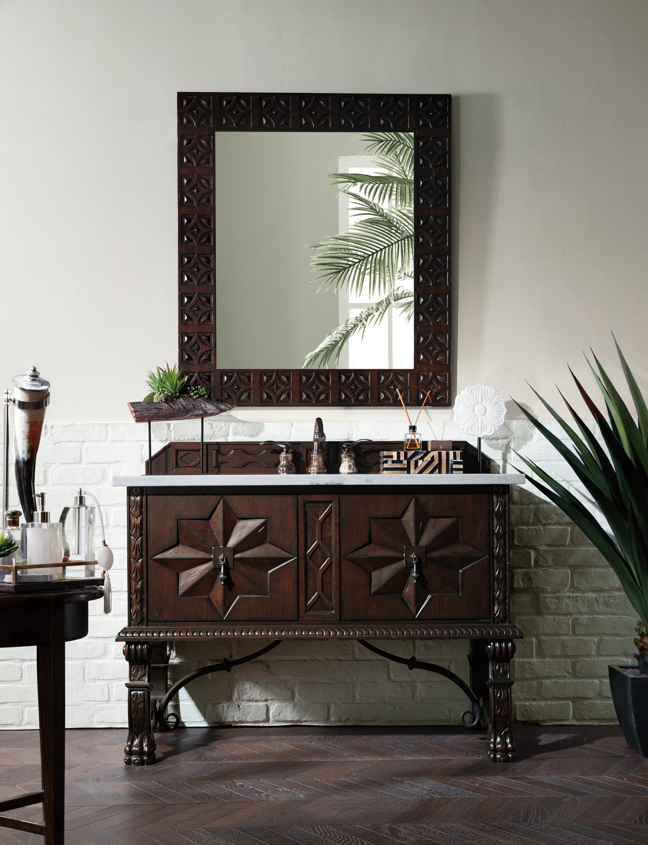 Balmoral 48 Inch Antique Walnut Bathroom Vanity with 3CM Arctic Fall Solid Surface Top - Perfect for Modern Farmhouse & Traditional Bathroom Designs