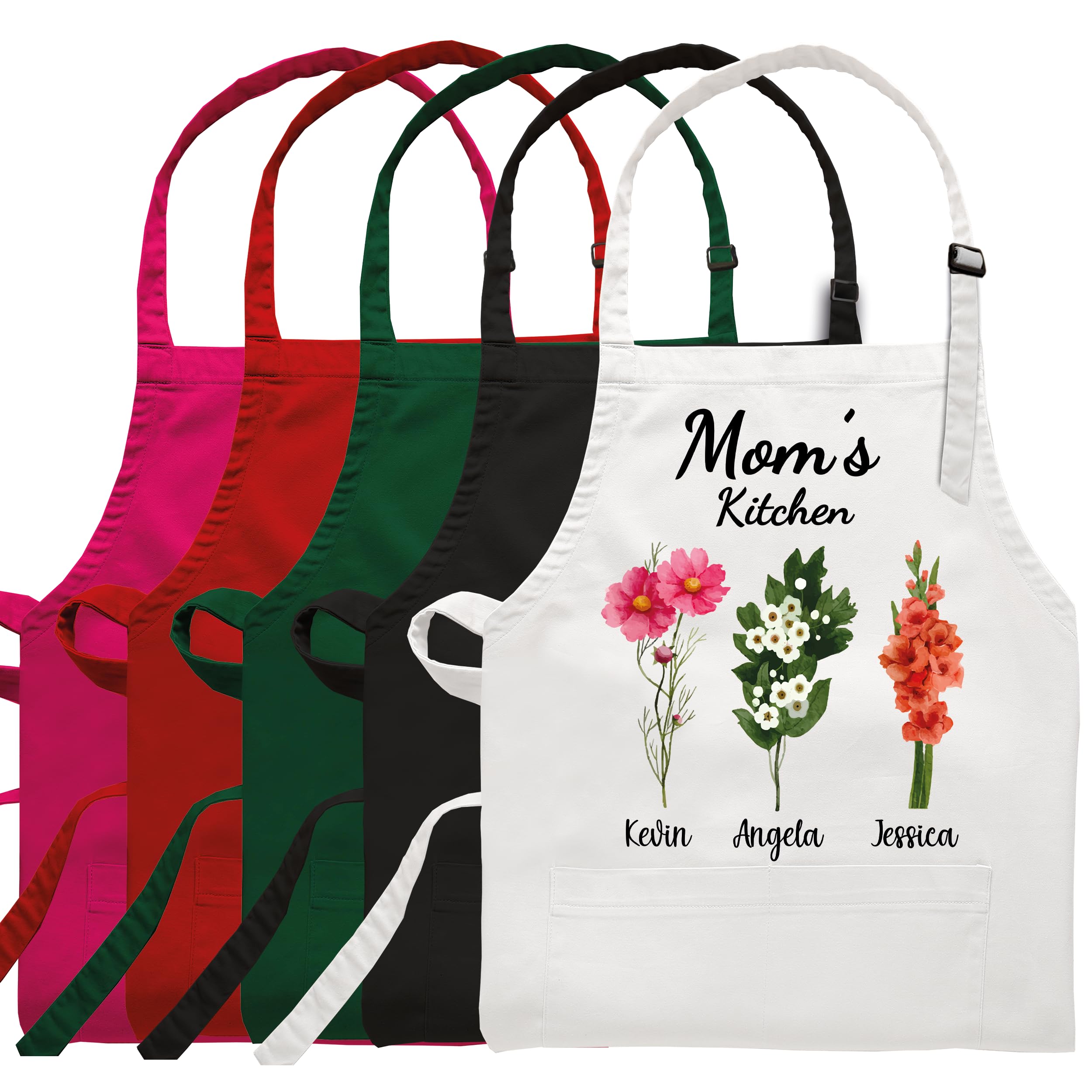 Personalized Apron for Women - Christmas, Birthday & Mother's Day Gift Ideas - Floral Design Kitchen Apron for Mom & Grandma - Perfect for Cooking, Baking and Gardening Activities