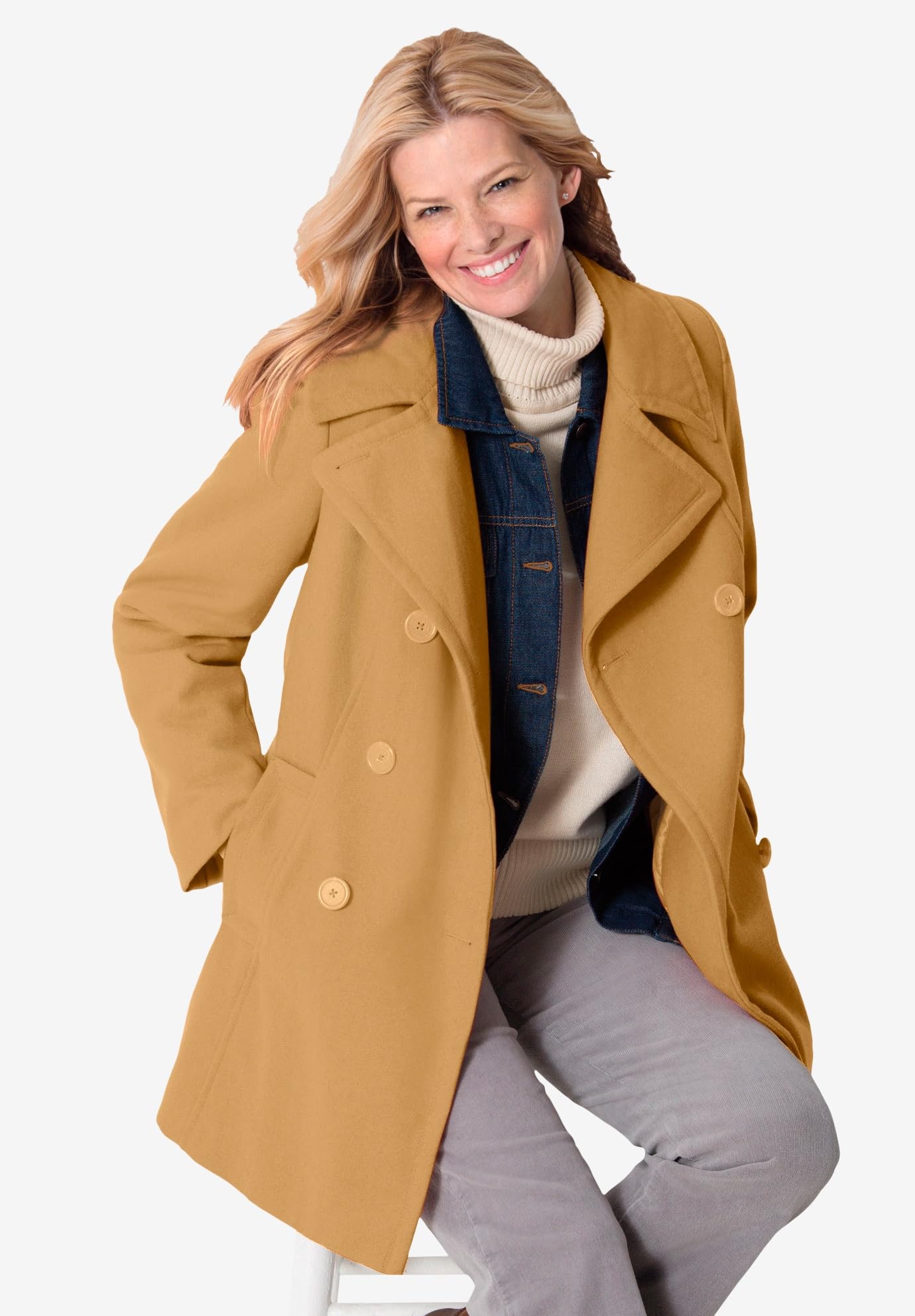 Women's Plus Size Wool-Blend Double-Breasted Peacoat Coat - Warm Winter Outerwear for Curvy Women | Perfect for Office, Dating & Holiday Events