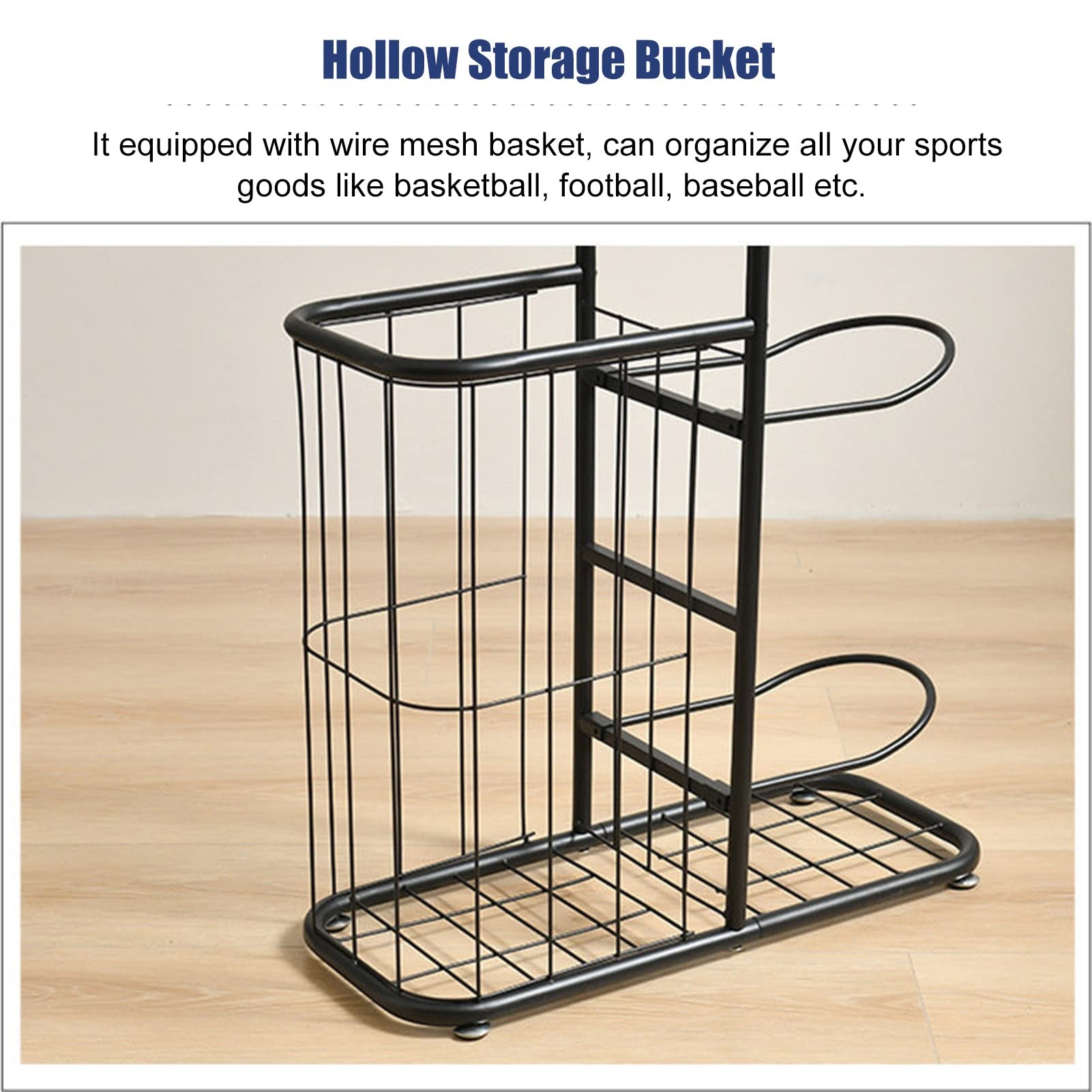 AVFORA 4-Tier Black Iron Ball Rack - Sports Equipment Organizer for Volleyball, Soccer, Basketball - Garage, Garden, Kindergarten Storage Solution - Perfect for Home, School & Team Sports Gear Organization