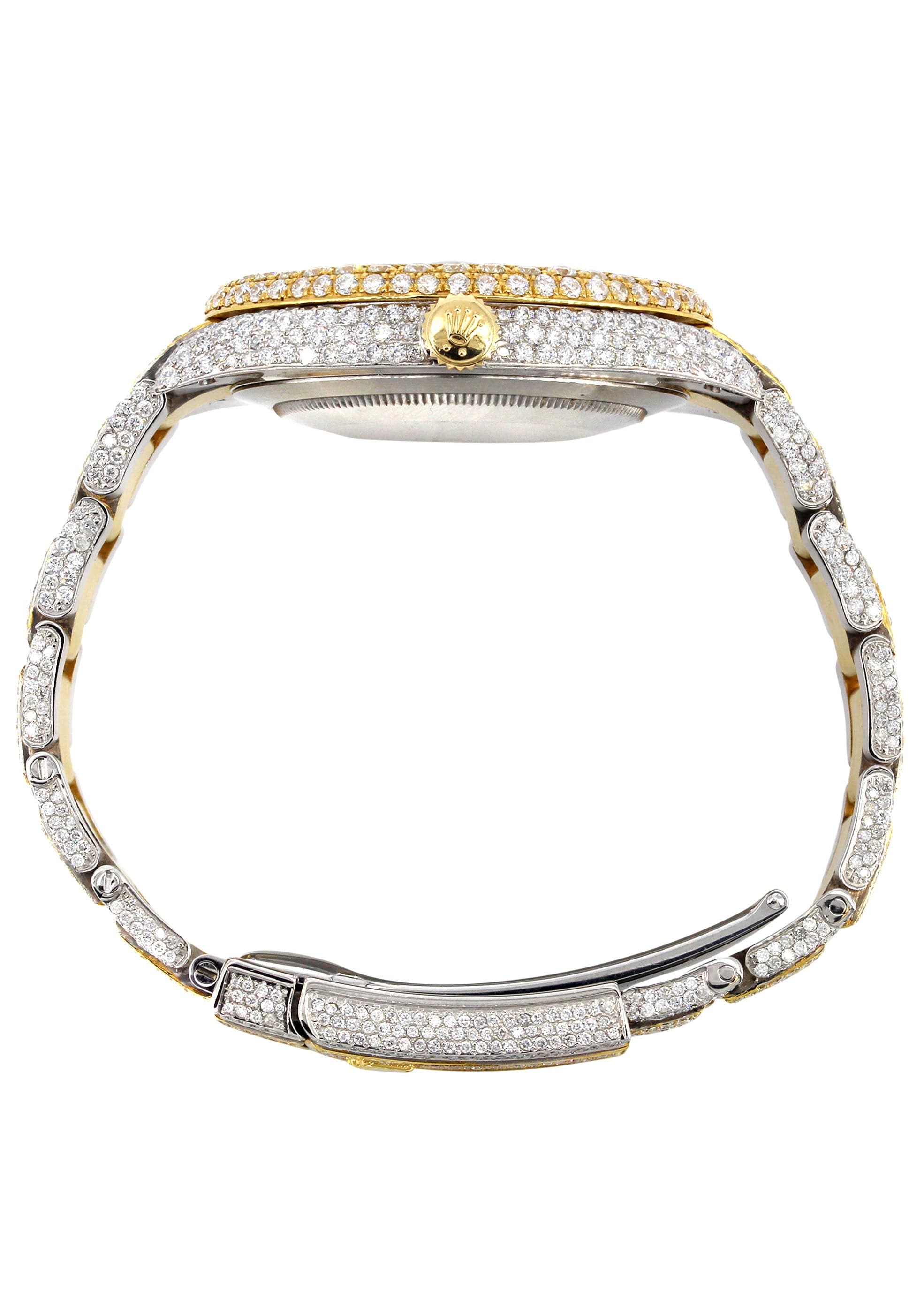 Luxury Diamond Iced Out Rolex Datejust 41 Watch - 25 Carats Genuine Diamonds, Custom Blue Roman Numeral Dial, Two-Tone Stainless Steel & Gold, Oyster Band - Perfect for Gifts, Special Occasions & Luxury Fashion