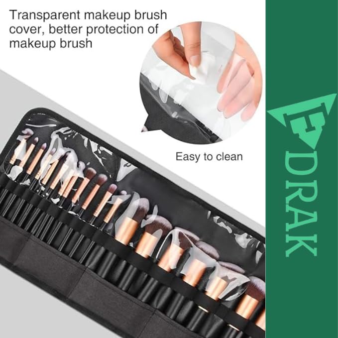 EDRAK Travel Makeup Brush Organizer Bag - Black Cosmetic Pouch for Brushes, Pens & Pencils | Portable Makeup Case for Women | Perfect for Travel, Home & Professional Use (Brushes Not Included)