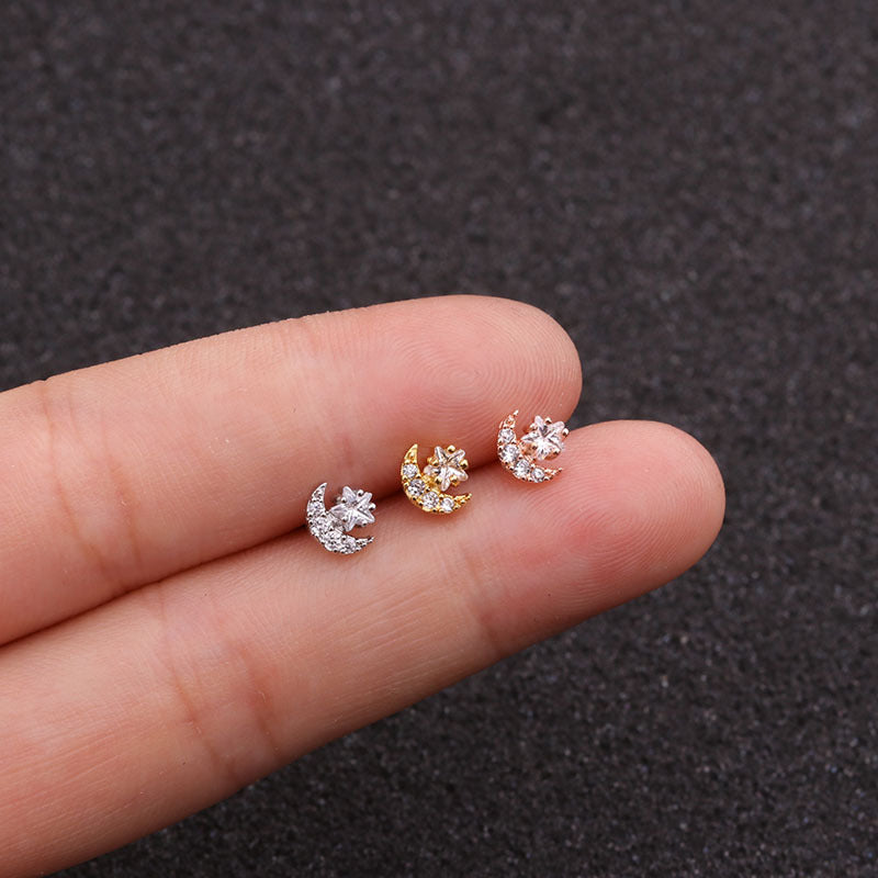 20G Rose Gold Celestial Star Tragus Ball Back Stud Earrings for Women | Hypoallergenic Cartilage Piercing Jewelry | Perfect for Daily Wear, Parties & Special Occasions