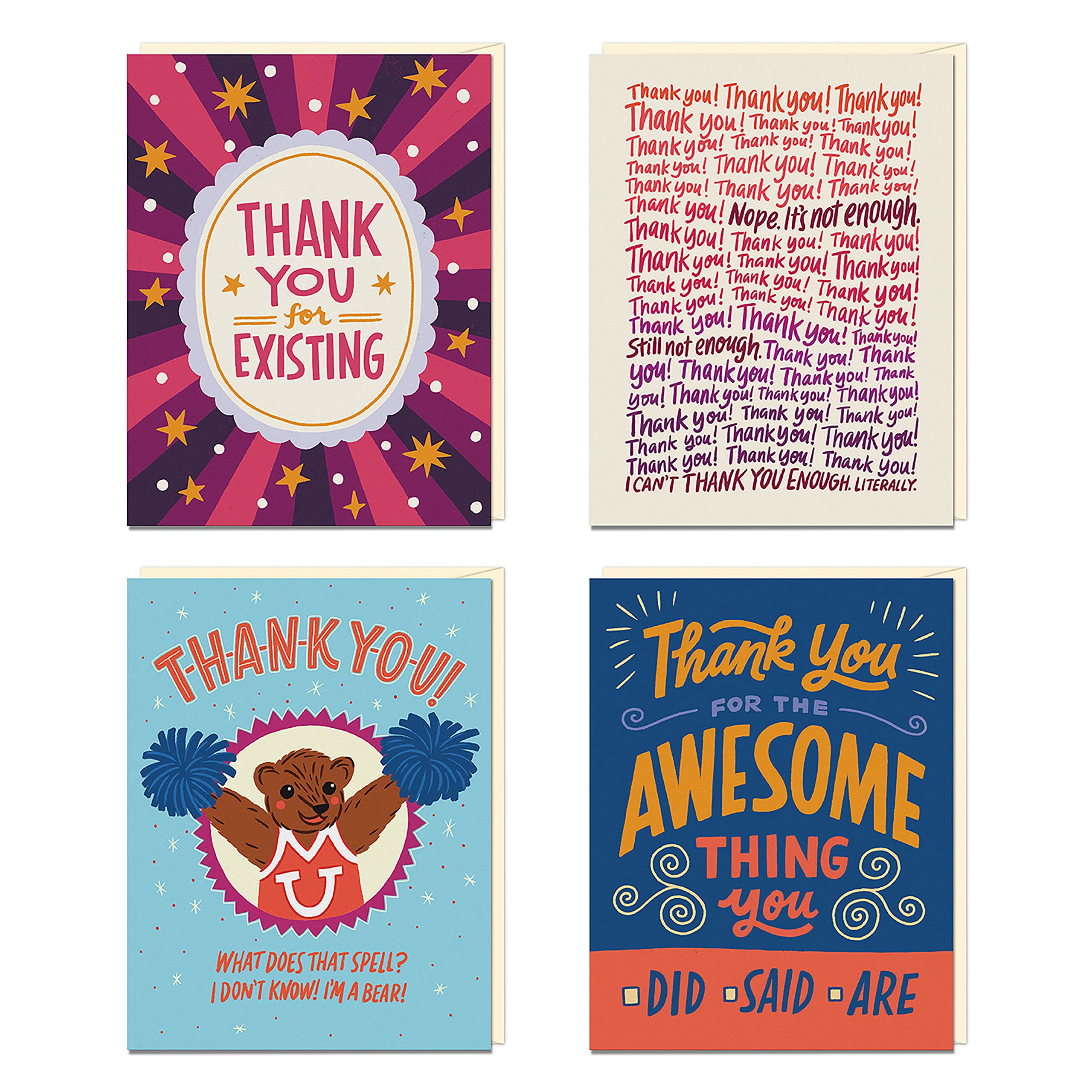 Em & Friends Thank You Cards - Box of 8 Assorted Appreciation & Gratitude Cards (4 Styles, 2 Each) | Perfect for Teacher Appreciation, Thank You Gifts & Spreading Kindness (2-02903)