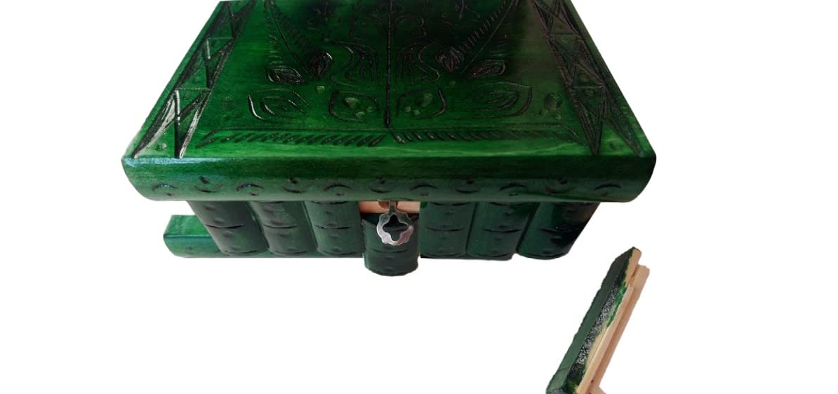 Handcarved Wooden Magic Puzzle Box - Secret Treasure Storage & Jewelry Box - Beautiful Pine Green Design - Perfect for Gifts, Home Decor & Puzzle Enthusiasts