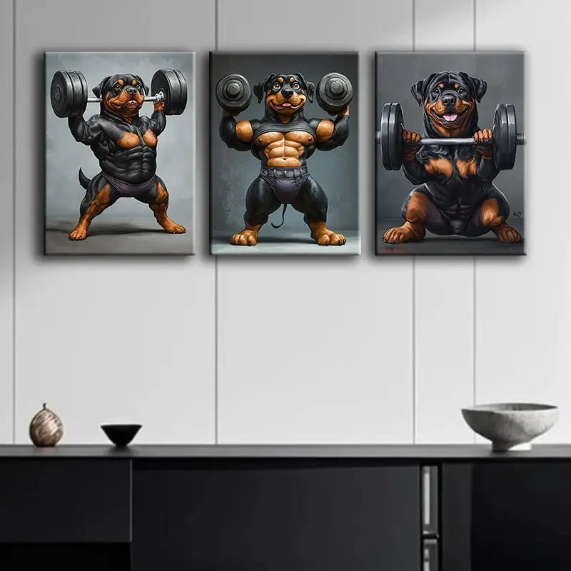 3-Piece Rottweiler Metal Wall Art - Ready to Hang Dog Lover Gift for Gym & Home Decor - Perfect for Fitness Rooms, Man Caves & Pet Lovers
