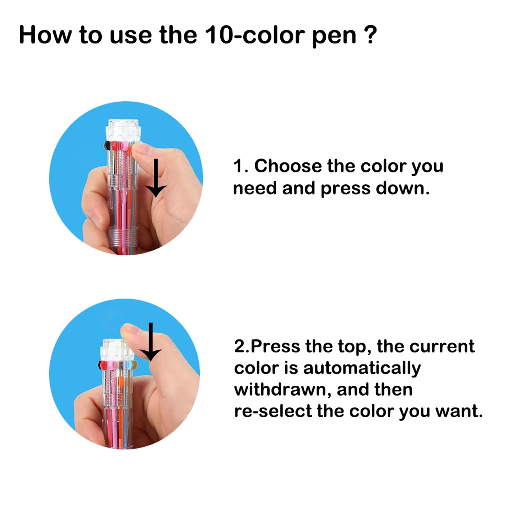 HeTaoCat 10-in-1 Multicolor Retractable Ballpoint Pens - 0.5mm Fine Point, 10 Vibrant Colors, Transparent Barrel for Smooth Writing | Perfect for Office, School, Note Taking, Journaling & Art Projects