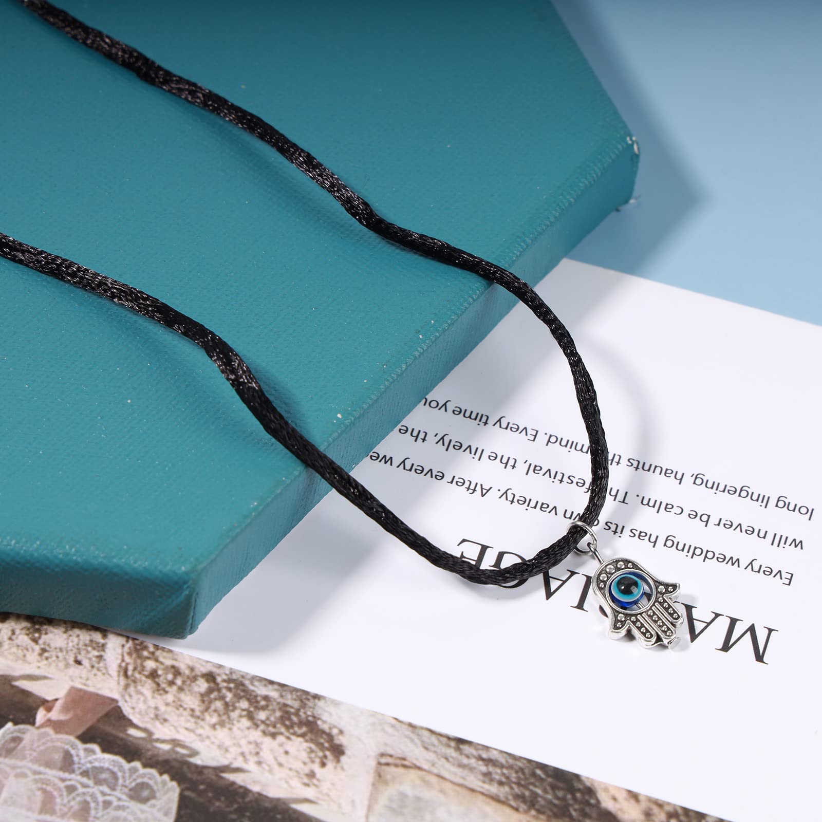 Andelaisi Boho Palm Pendant Necklace - Hamsa Hand Evil Eye Protection Choker with Velvet Rope Chain - Elegant Clavicle Jewelry for Women & Girls - Perfect for Yoga, Meditation, Beach Outfits and Boho Fashion