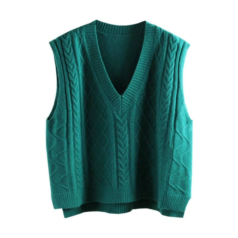 Women's Beige V-Neck Sweater Vest - Large Size Solid Color Twist Jacquard Irregular Split Design Loose Sleeveless Knitted Gilet Waistcoat | Preppy Style Jumper Uniform Tank Top for Work, Office & Casual Outfits