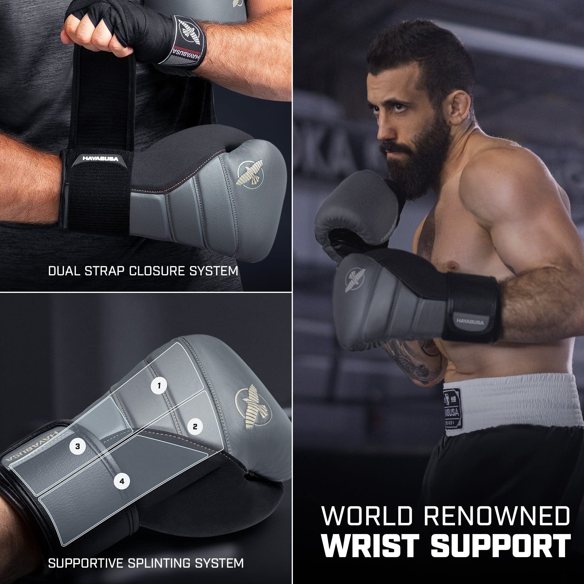 Hayabusa T3 Boxing Gloves for Men & Women - Premium Wrist & Knuckle Protection with Dual-X Hook & Loop Closure - Splinted Wrist Support & 5-Layer Foam Padding - Ideal for Training, Sparring & MMA Fighting