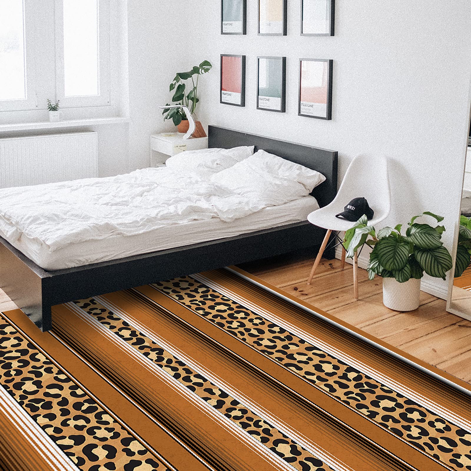 3'x5' Leopard Print Area Runner Rug - Washable Indoor/Outdoor Carpet for Kitchen, Living Room, Bathroom, Bedroom & Laundry | Abstract Geometric Animal Skin Design for Home Decor, Office & Classroom Use