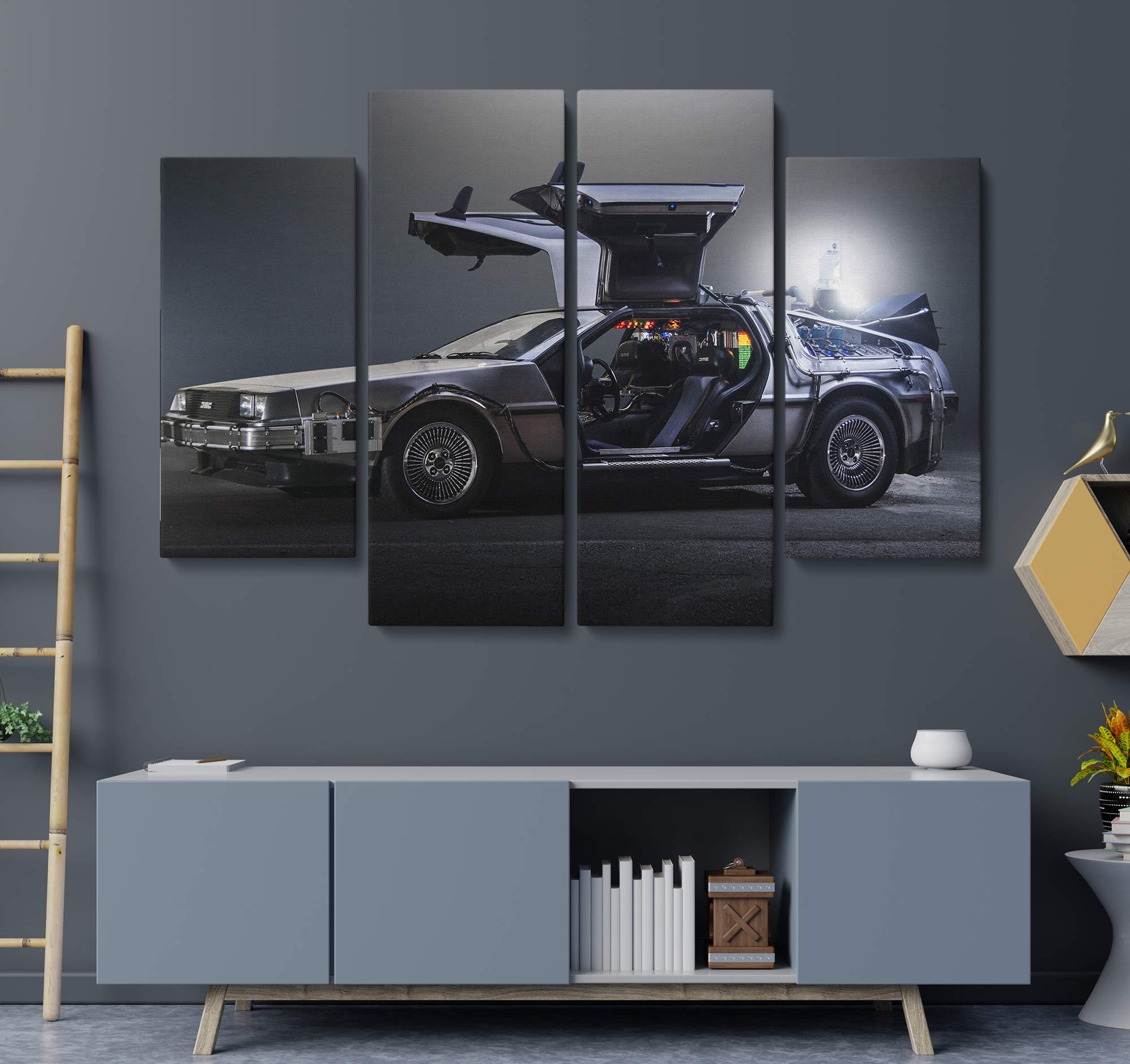 Back to the Future DMC DeLorean Canvas Wall Art Set - 4 Piece Large Movie Poster Home Decor for Living Room, Bedroom & Office