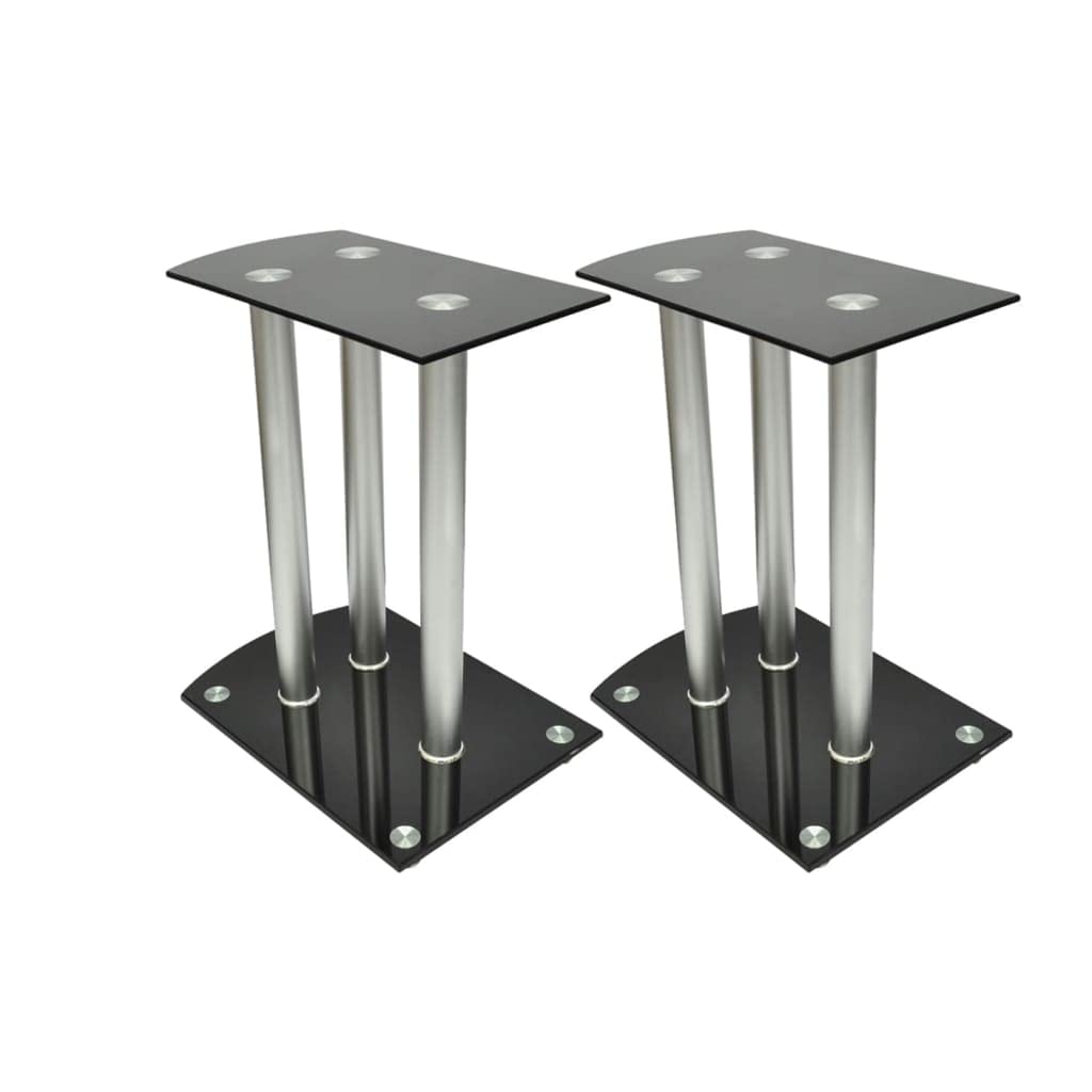 vidaXL Aluminum Speaker Stands with Black Glass Plates - Durable Monitor Speaker Stands for Home & Studio - Vibration Reduction & Floor Protection - Perfect for Bookshelf Speakers, DJ Setups & Home Theaters