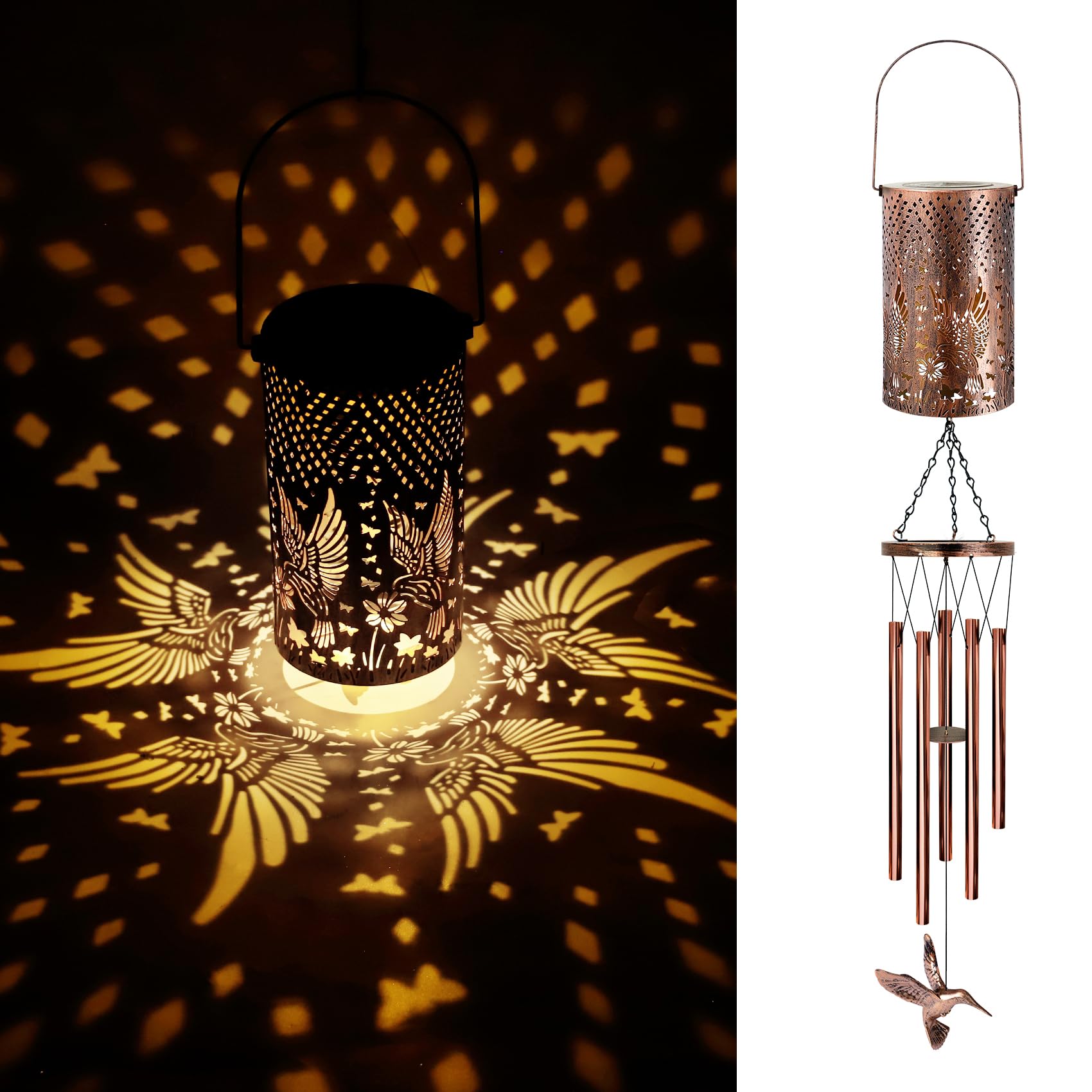 Solar-Powered Wind Chimes for Outdoor Decor - Hummingbird Garden Wind Chimes with LED Lights, Perfect Gift for Women & Mom - Memorial, Christmas, Birthday, Housewarming - Ideal for Patio, Yard, and Garden Decoration