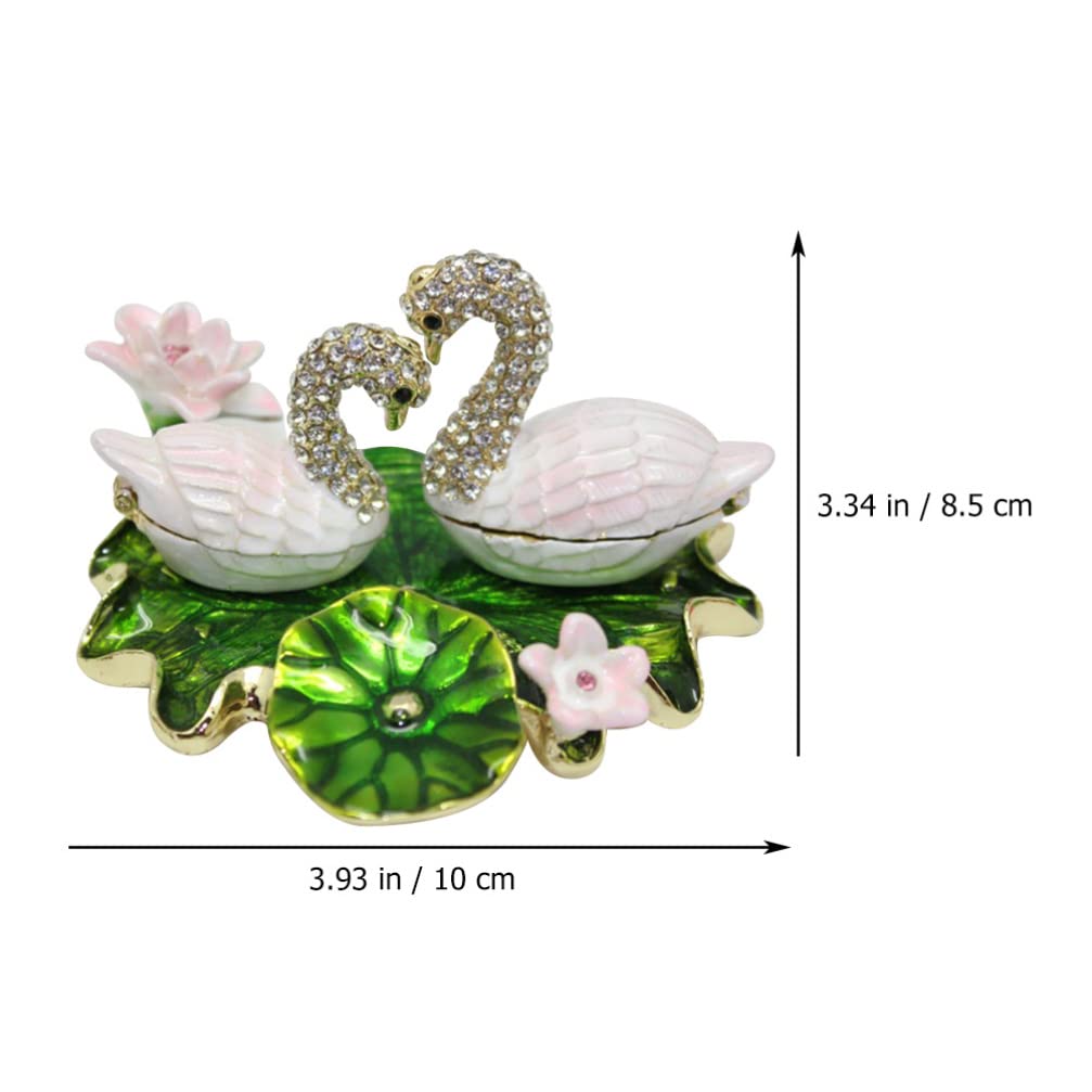 Beavorty Crystal Swan Trinket Box - Hand-Painted Hinged Jewelry Box with Lotus Leaf Dish, Collectible Ring & Earrings Holder for Women, Girls Birthday Gift | Perfect for Home Decor, Dresser Organizer & Gift Giving