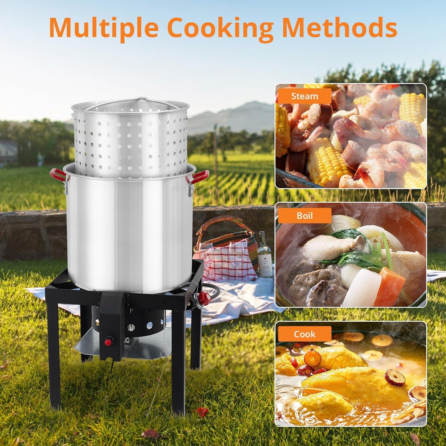 Garvee 30 QT Turkey Deep Fryer & 10 QT Fish Fryer Cooker Set - 38,000 BTU Outdoor Propane Aluminum Crawfish Boiler with Adjustable 0-10 PSI Regulator & Stand - Perfect for Thanksgiving Turkey, Seafood Boils, Fish Frying & Outdoor Cooking