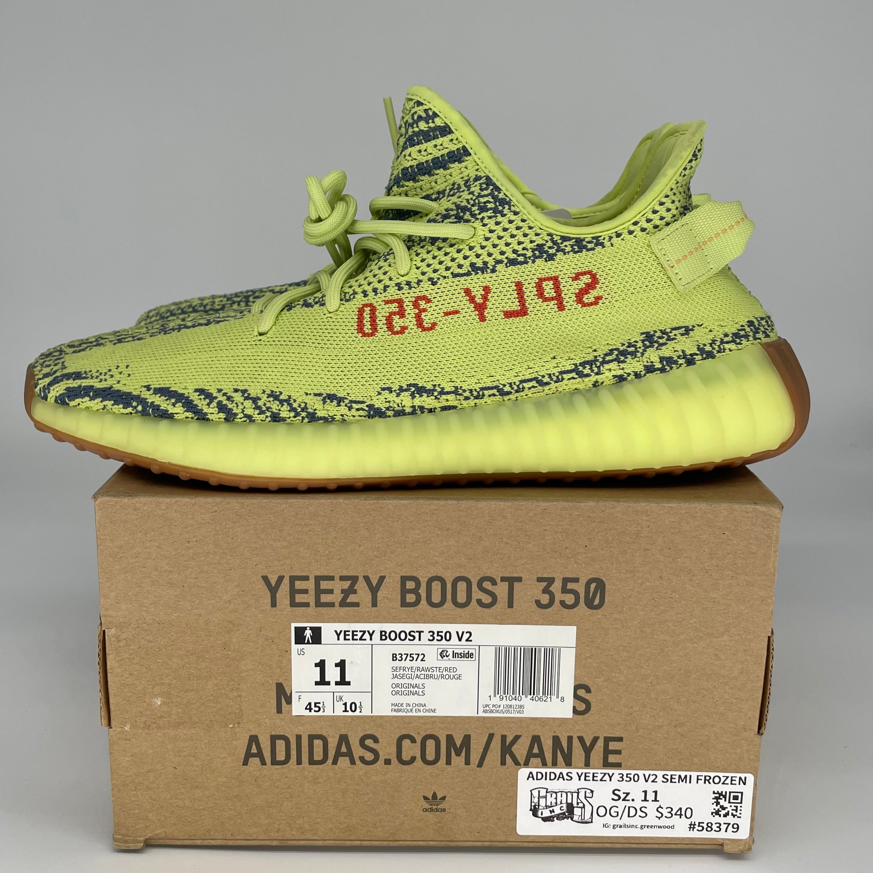 Adidas Yeezy Boost 350 V2 Semi Frozen Yellow - Men's Size 11 (B37572) | Limited Edition Sneakers for Running, Streetwear & Casual Fashion