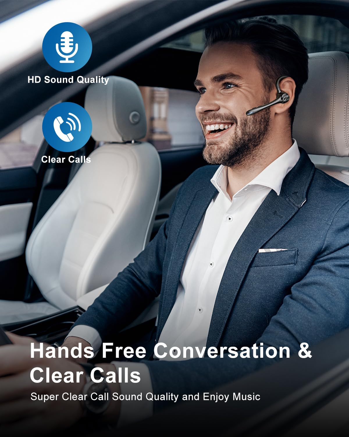 Wireless Bluetooth Earbuds with Noise Canceling Mic - 160H Standby, Hands-Free Single Ear Headphones for iPhone, Android, Samsung, PC, TV & Gaming | Perfect for Work Calls, Driving, and Online Meetings