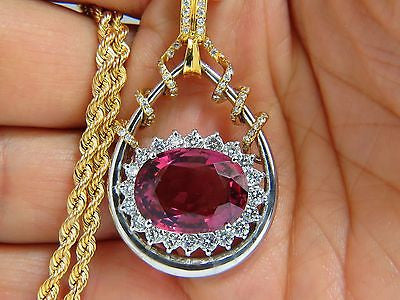 12.62CT GIA Certified Natural Rubellite Pink Tourmaline Diamond Pendant in 18K Gold - Rare Gemstone Jewelry for Women, Perfect for Weddings, Anniversaries & Special Occasions