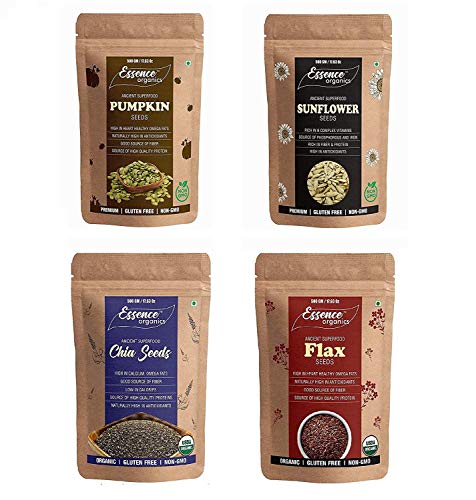 Organic Super Seeds Combo Pack - Chia Seeds, Sunflower Seeds, Pumpkin Seeds & Flax Seeds (150g Each) | Non-GMO, Gluten-Free, Vegan | Perfect for Smoothies, Baking & Healthy Snacking