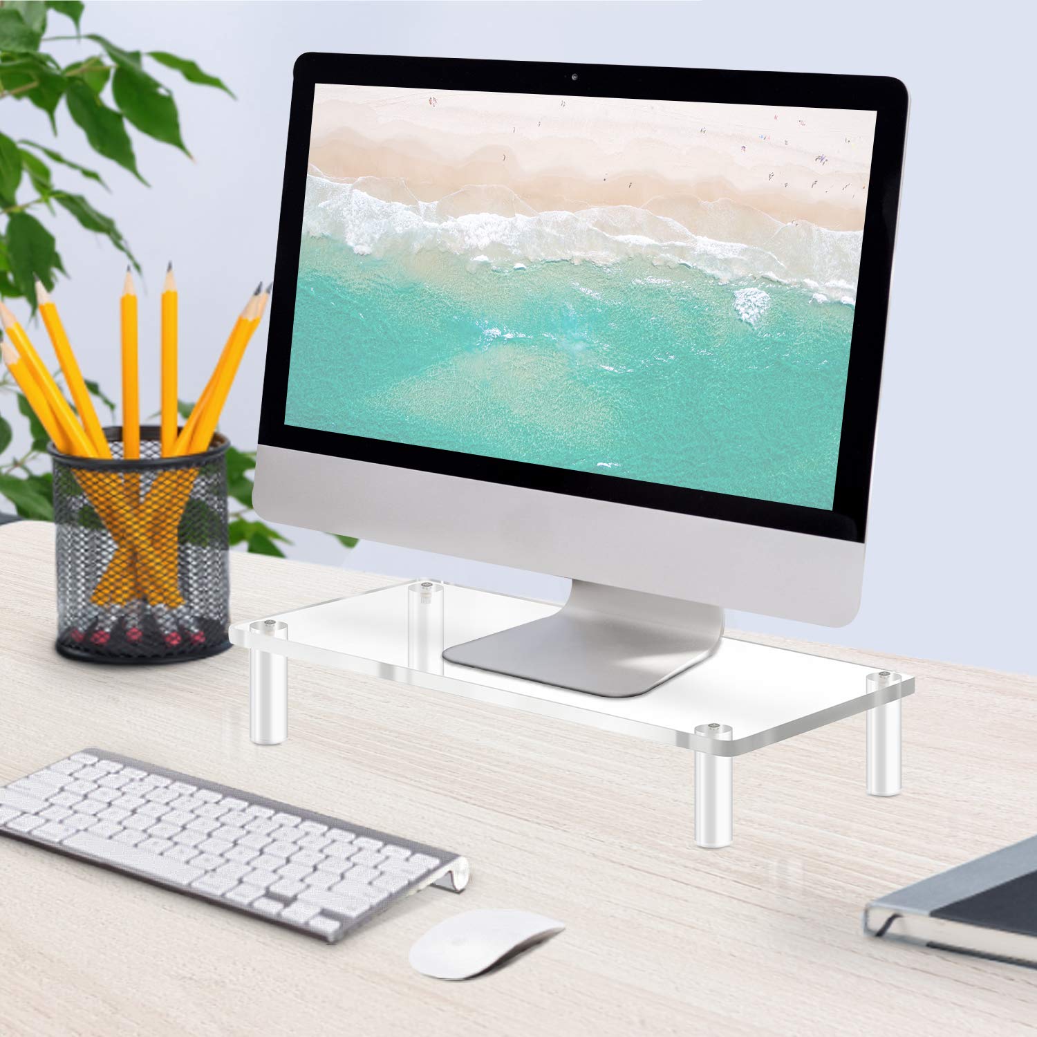 Yestbuy Clear Acrylic Monitor Stand Riser - Ergonomic Desktop Organizer for Computer, Laptop, Printer & Office Accessories | Perfect for Home Office Setup & Workspace Organization
