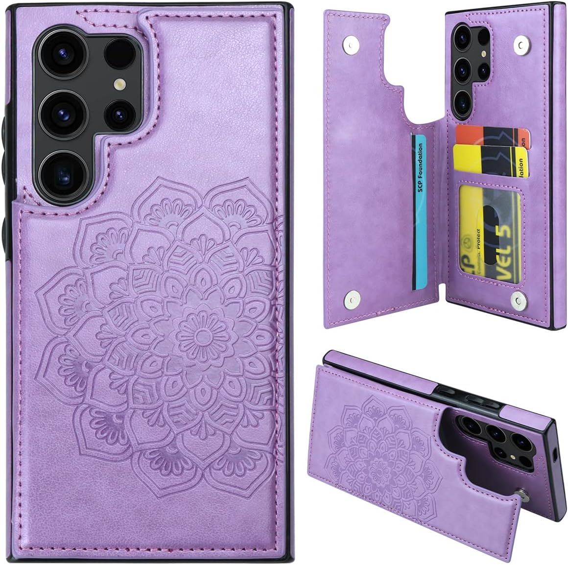 Samsung Galaxy S24 Ultra Case with Card Holder & Magnetic Flip Cover - Stylish Flower Design for Secure Protection & Convenience - Perfect for Daily Use, Travel, and Business Meetings