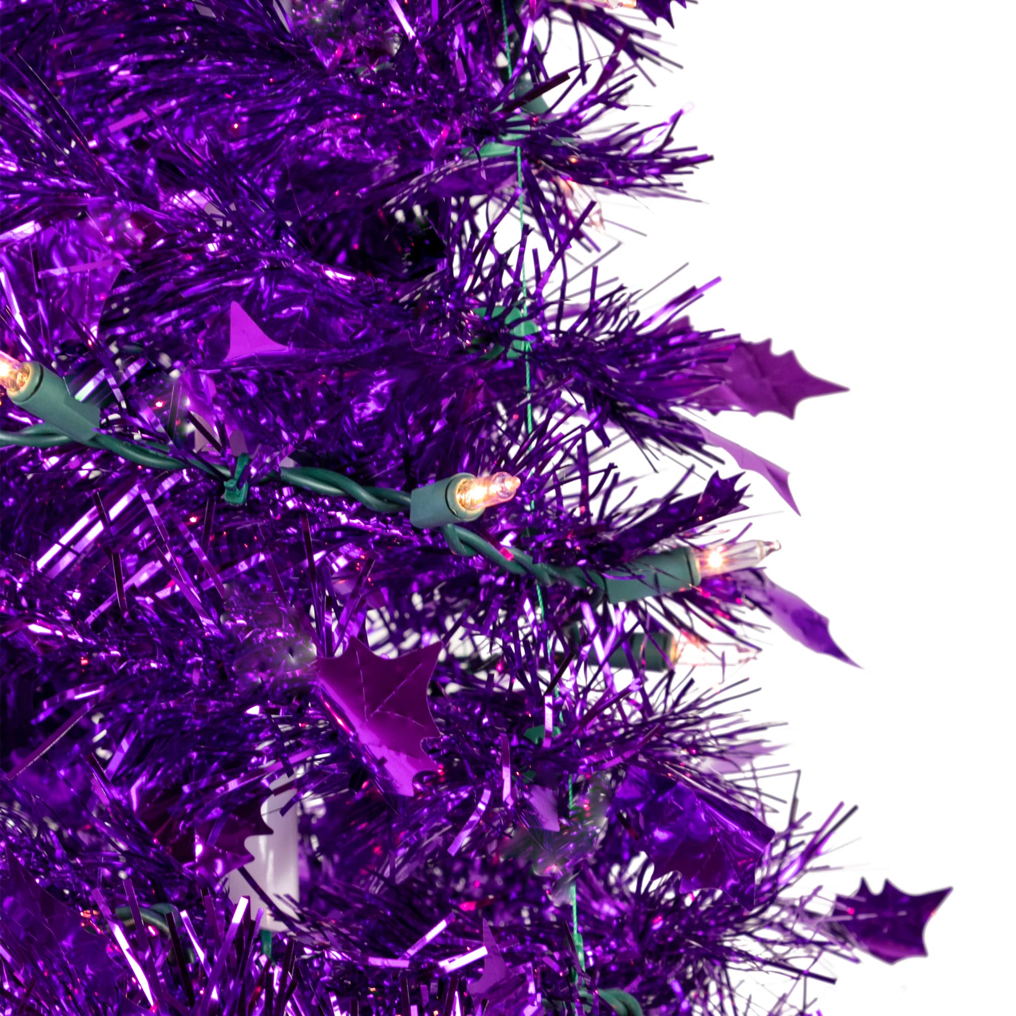 6ft Pre-Lit Purple Tinsel Artificial Christmas Tree with Clear Lights - Perfect for Holiday Home Decor, Office Party & Festive Celebrations