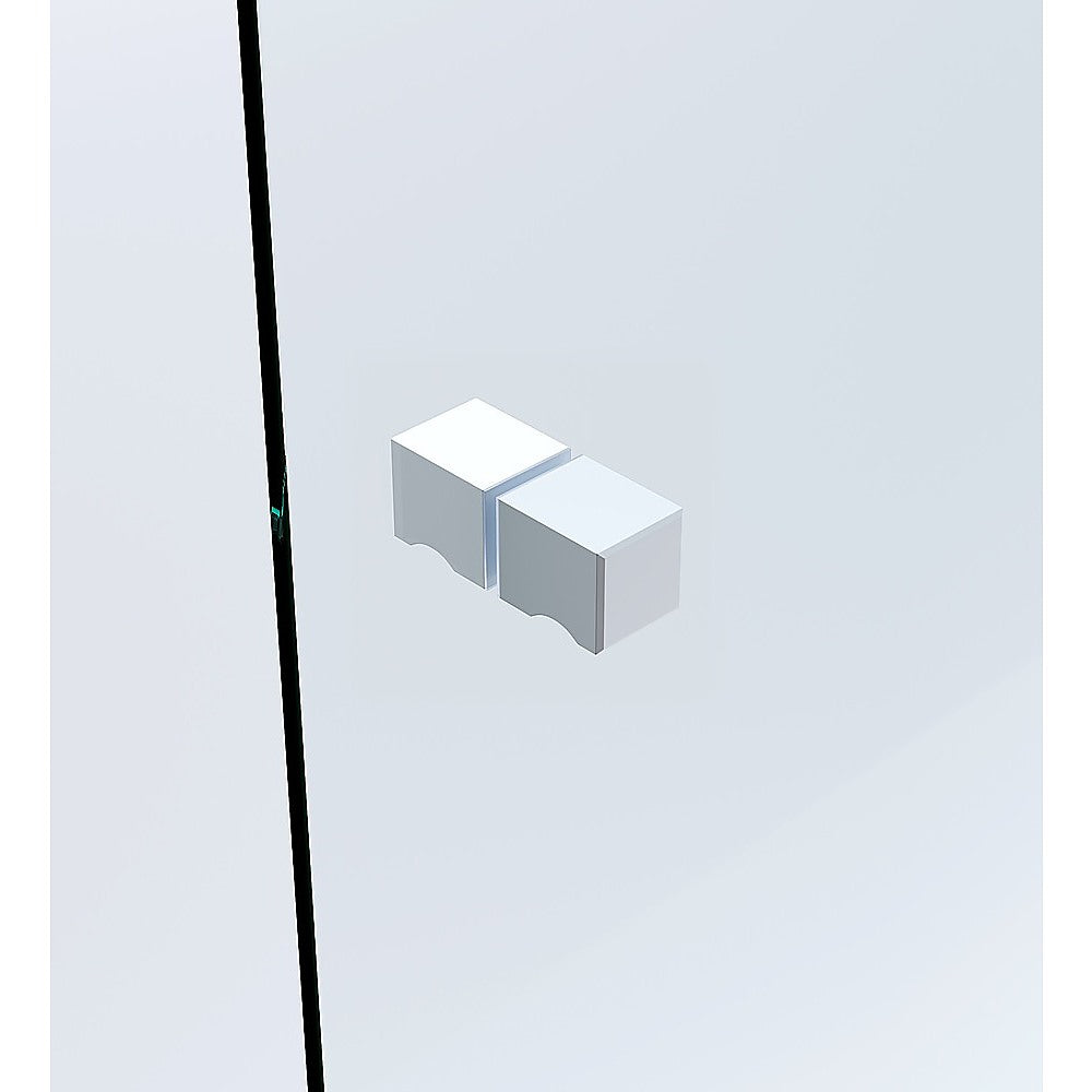 100x80cm Frameless Corner Shower Screen with White Channel & Stainless Steel Hinges, Square Knob Handle - Modern Bathroom Glass Enclosure for Walk-in Showers and Wet Rooms
