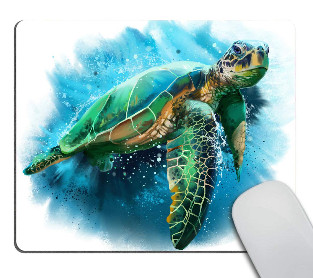 Smooffly Custom Gaming Mouse Pad - Large Sea Turtle Watercolor Design, Non-Slip Rubber Base, Comfortable Extended Mouse Mat 9.5x7.9 Inches (240x200x3mm) for PC, Laptop, Office & Home Gaming Setup