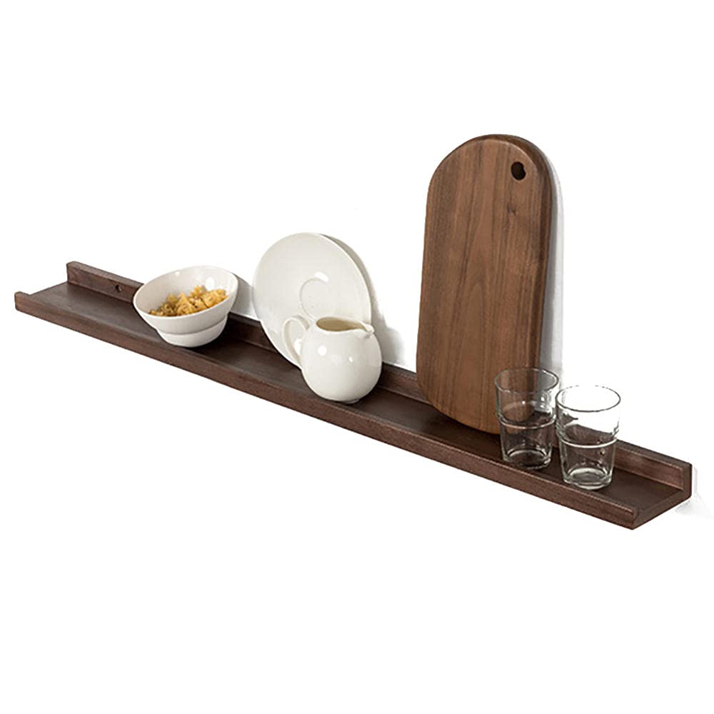 DJFH Floating Wall Shelves | Pecan Wood Wall Mounted Shelves | Kitchen Spice Rack Organizer | Entryway Display Shelf | Modern Home Decor - Walnut Color - 40x10cm | Perfect for Kitchen, Bathroom & Living Room Storage