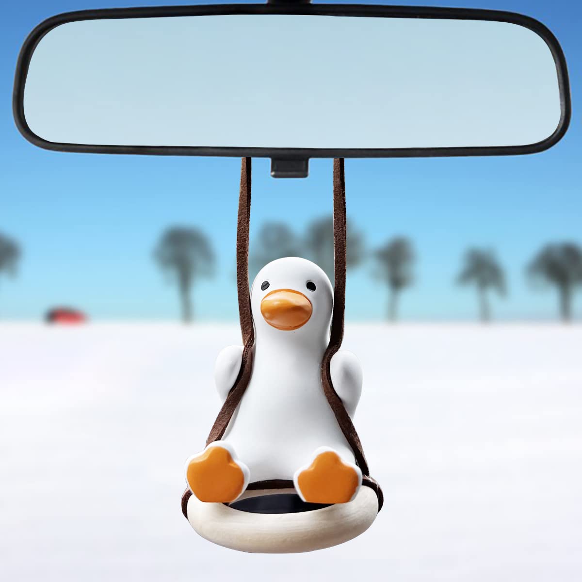 Cute Swinging Duck Car Pendant - Hanging Tire Duck Charm for Rear View Mirror, Fun Car Interior Decor Accessory - Perfect for Road Trips, Gifts & Personalizing Your Vehicle