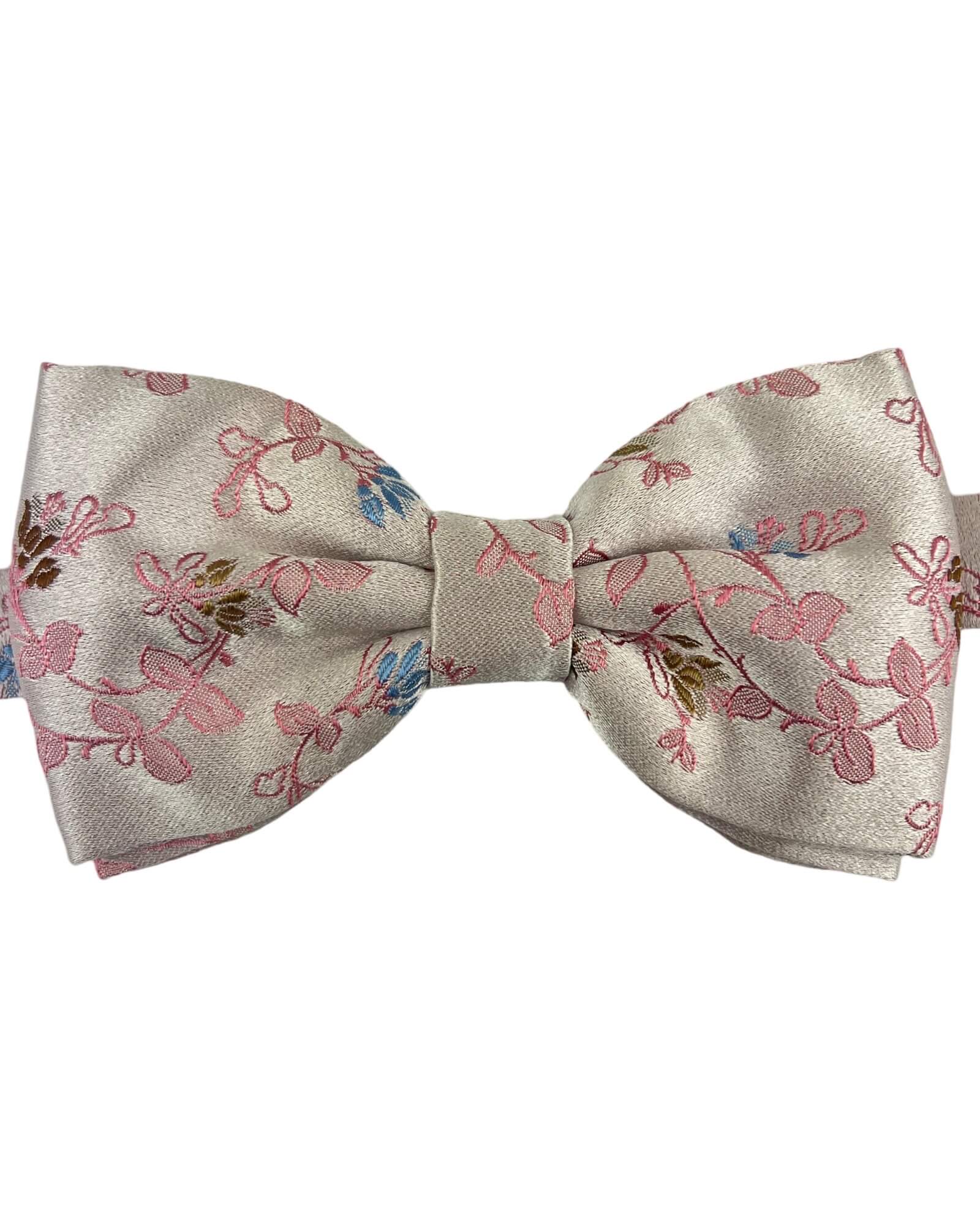 DÉCLIC Aosta Floral Bow Tie for Men - Elegant Pink Silk Bowtie for Weddings, Parties & Formal Events