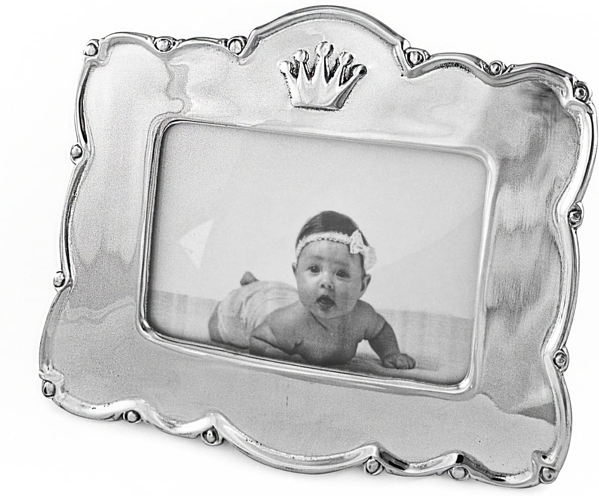 Beatriz Ball Baby Princess Crown Frame 4x6 Inch - Elegant Silver Photo Frame for Newborn Pictures, Christening Gifts & Nursery Decor