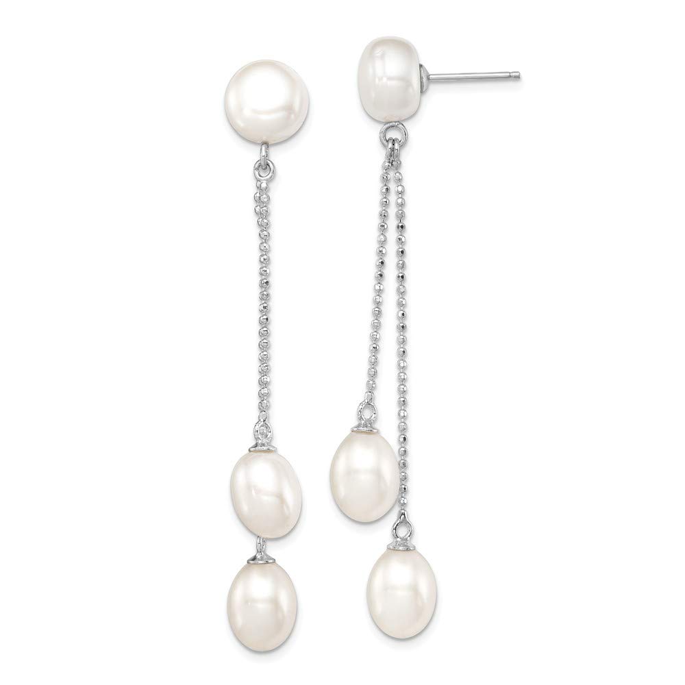 925 Sterling Silver Freshwater Cultured Pearl Stud Earrings - 6-9mm White Pearls, 62mm Dangle Post Earrings for Women | Elegant Jewelry Gift for Bridal, Wedding & Special Occasions