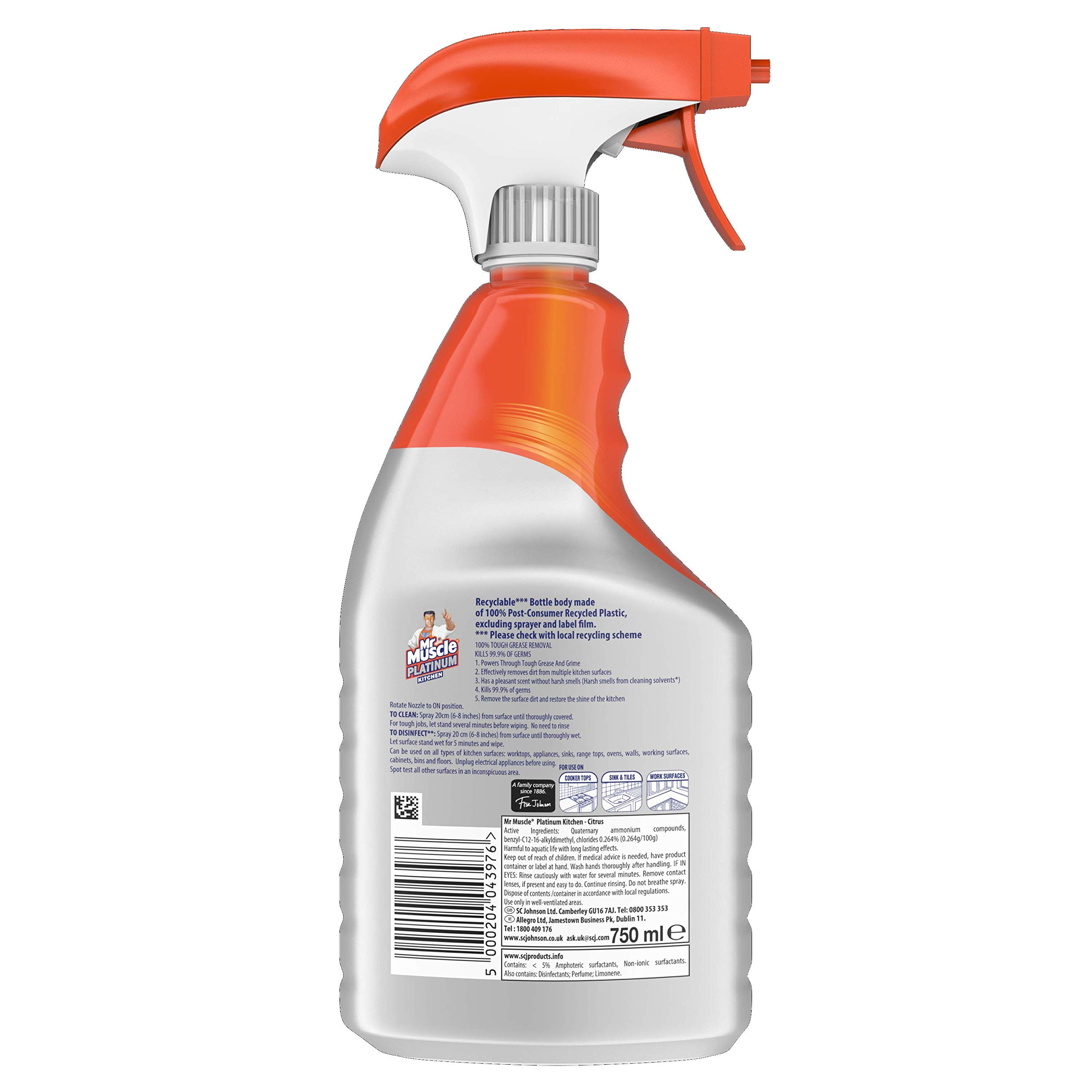Mr. Muscle Platinum Kitchen Cleaner - 750ml | Heavy-Duty Degreaser for Stoves, Ovens & Countertops | Fast & Effective Stain Removal for a Sparkling Clean Kitchen