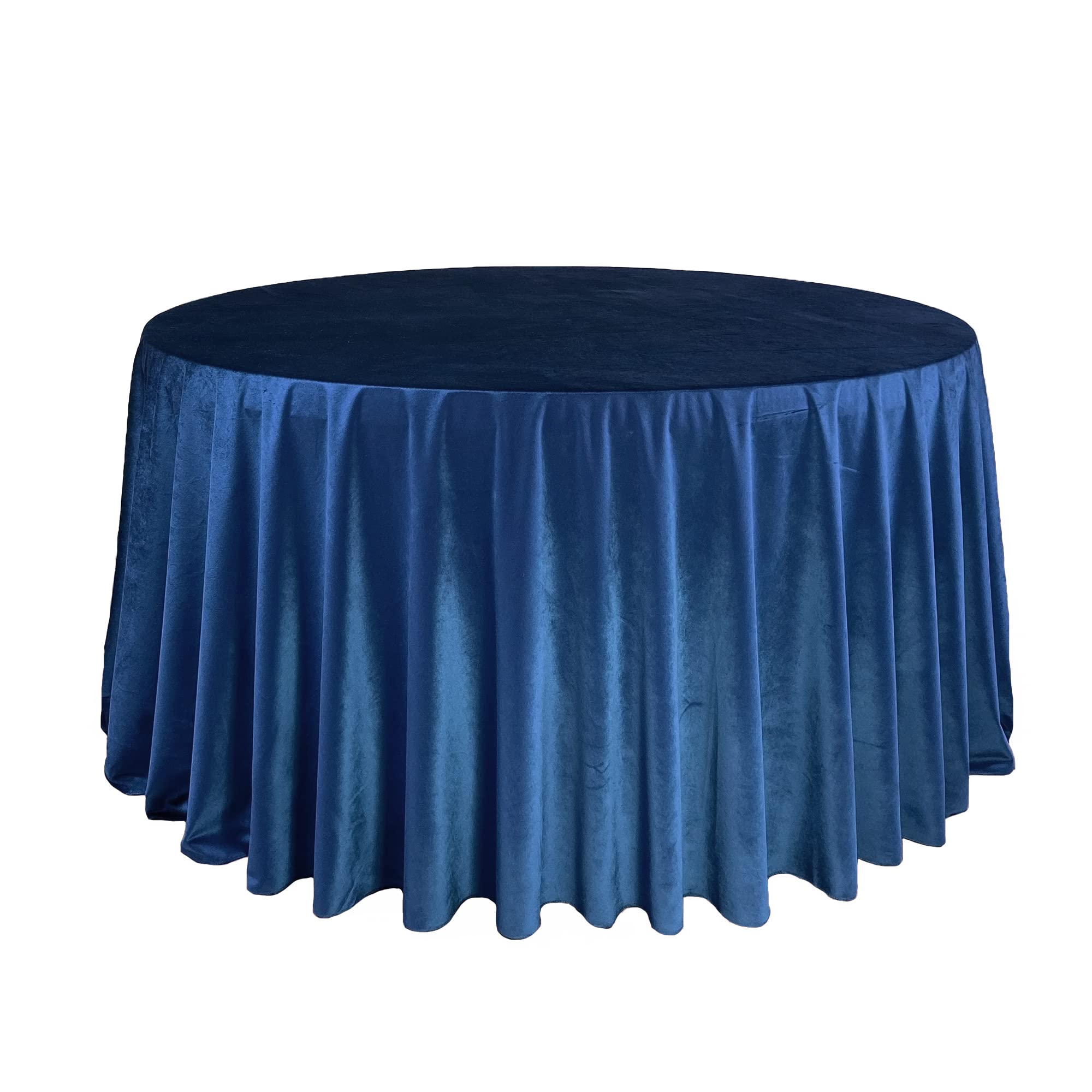 120 Inch Round Velvet Tablecloth - Navy Blue Linen Table Cover for Standard Round Tables - Perfect for Weddings, Banquets, and Home Decor