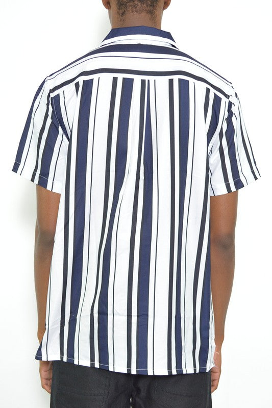 Men's Short Sleeve Striped Button Down Shirt - Casual Printed Shirt for Summer, Office & Outdoor Activities