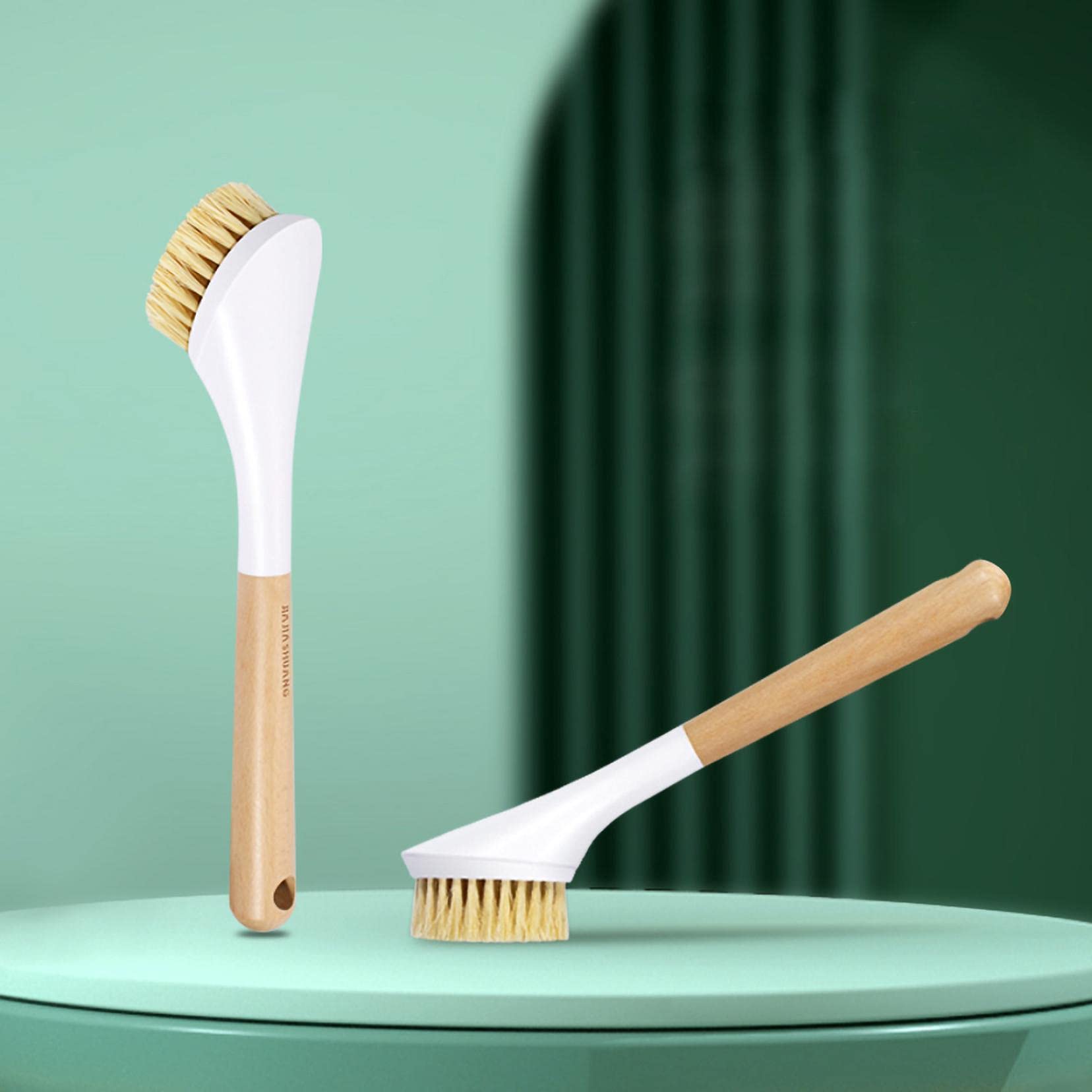 Wooden Dish Brush with Long Handle - Kitchen Scrub Brush for Pots, Pans & Cast Iron Skillets - Ergonomic Grip Bottle Cleaner Brush - Perfect for Sink Cleaning & Tough Stains [US Shipping]