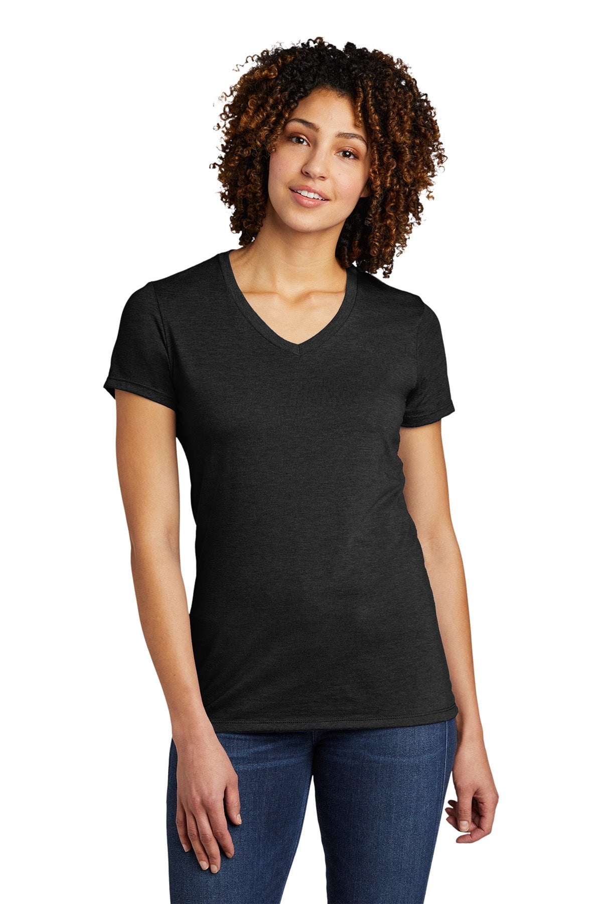 Allmade Women's Tri-Blend Custom V-Neck T-Shirt - Soft & Comfortable Space Black Tee for Casual Wear, Gym & Everyday Outfits